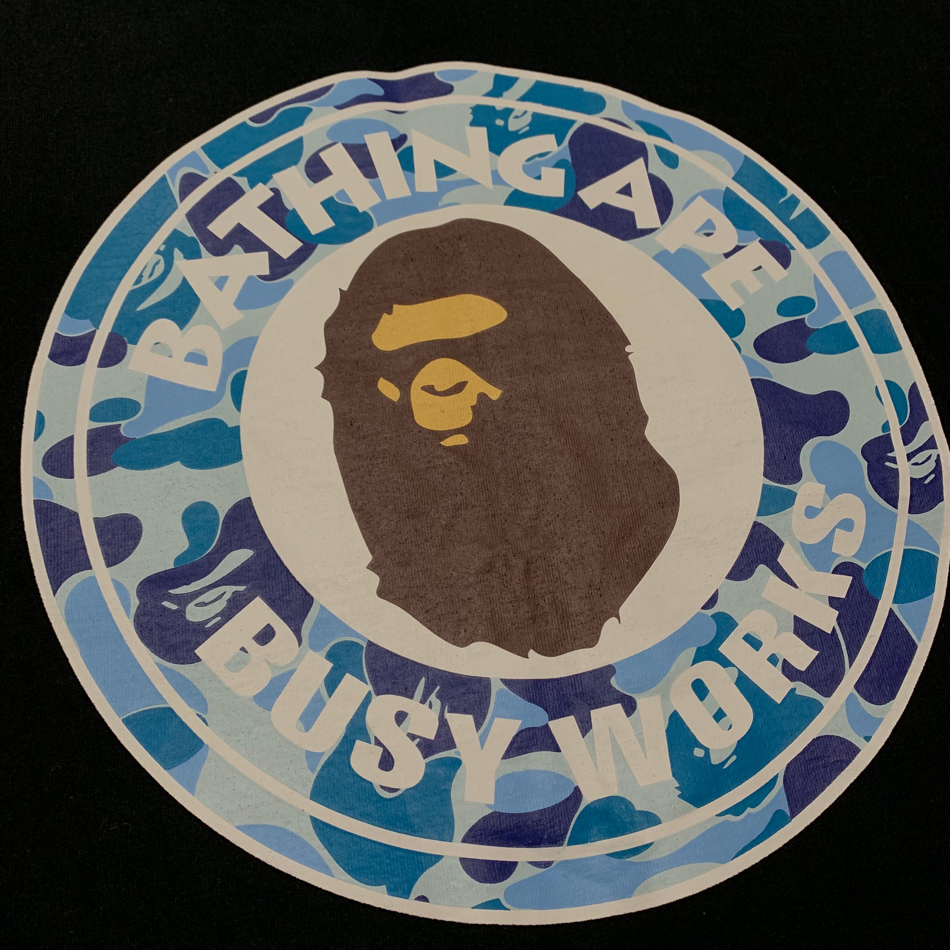 Bape Large Busy Works Blue ABC Camo Black Tee A Bathing Ape