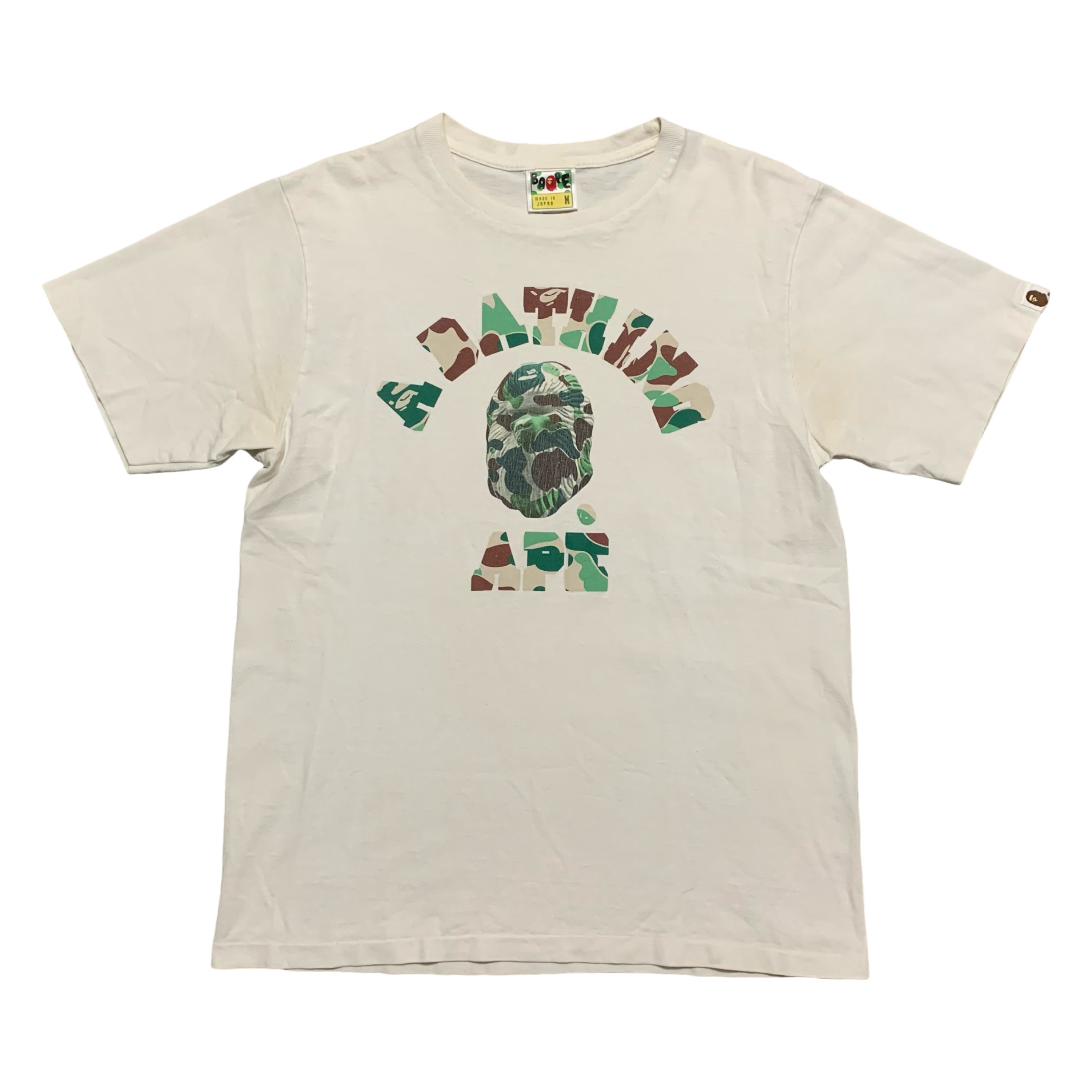 Bape Medium College Green Camo White Tee