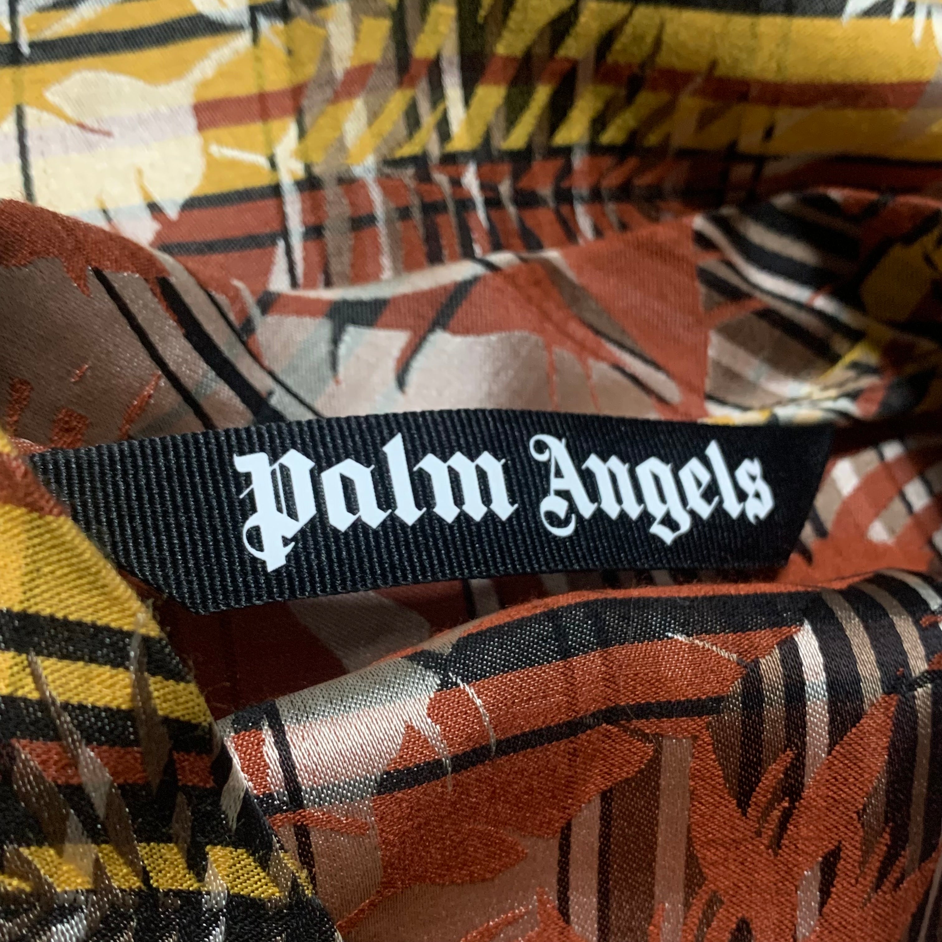 Palm Angels Small Shirt PA Logo Plaid Bowling Shirt Burgundy Yellow 46