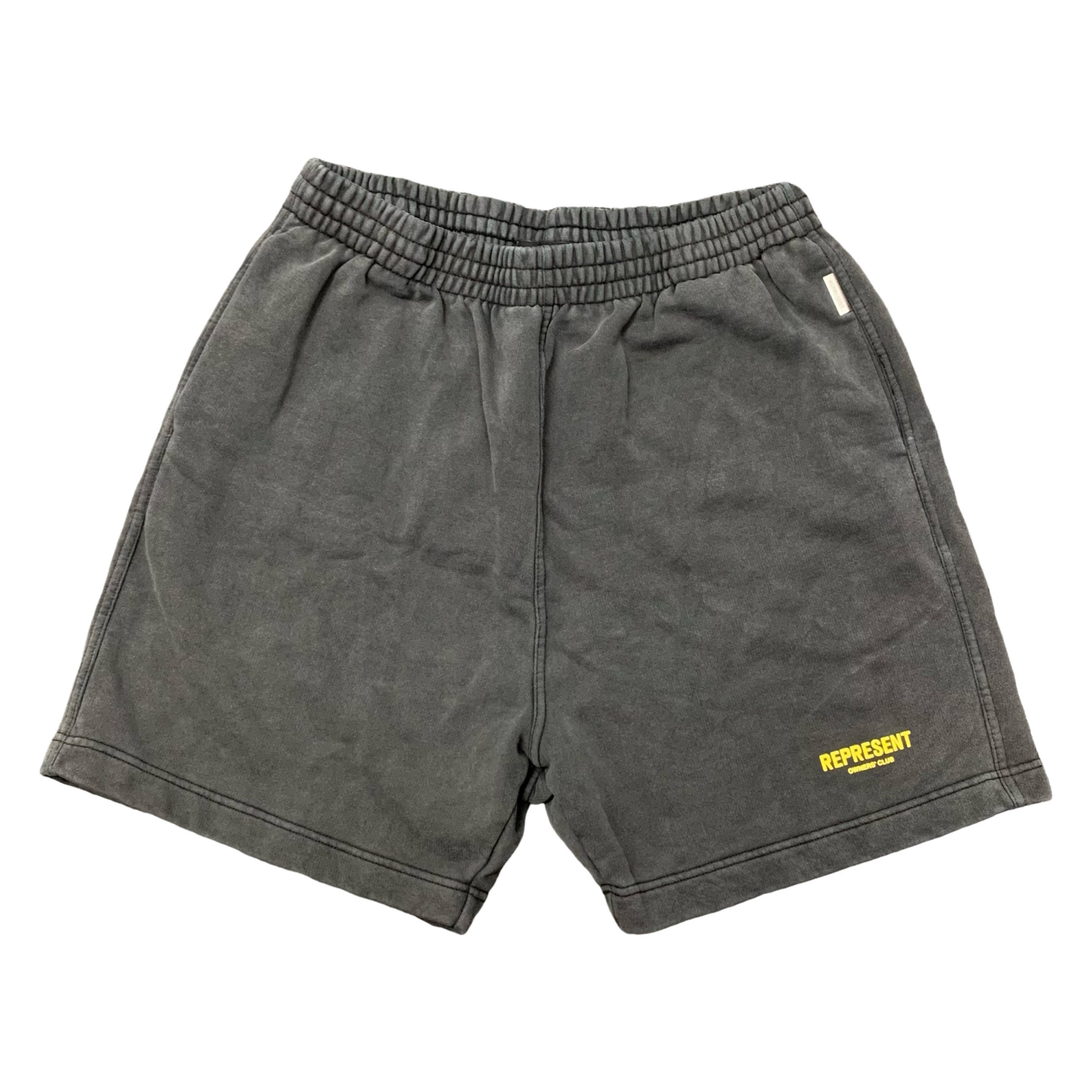 Represent Large Shorts Owners Club Yellow Graphic Vintage Grey Bottoms