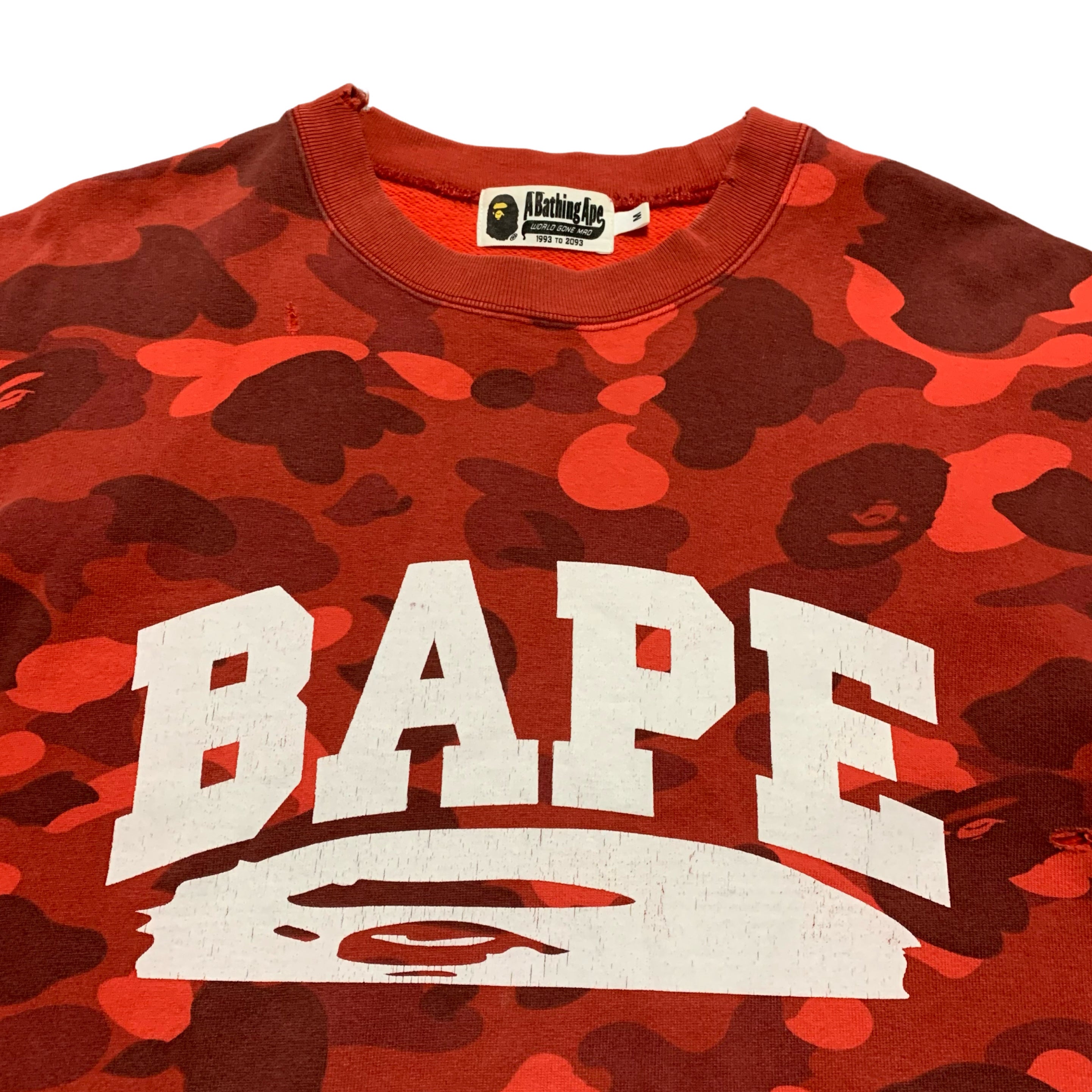 Bape Medium Red Camo Oversized Sweatshirt Crewneck Distressed A Bathing Ape