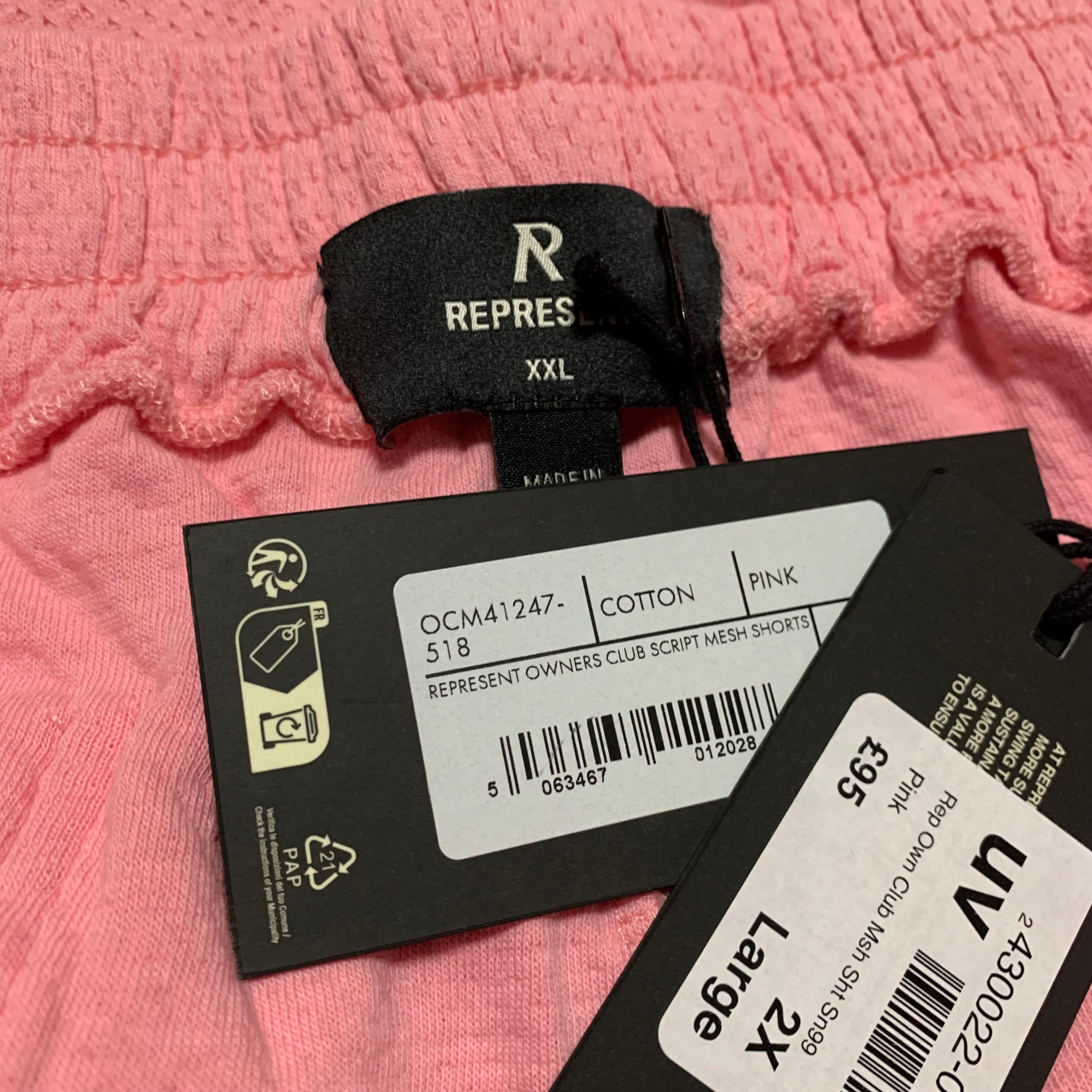 Represent XXL Shorts Owners Club Script Pink Woven Bottoms (RRP £95)