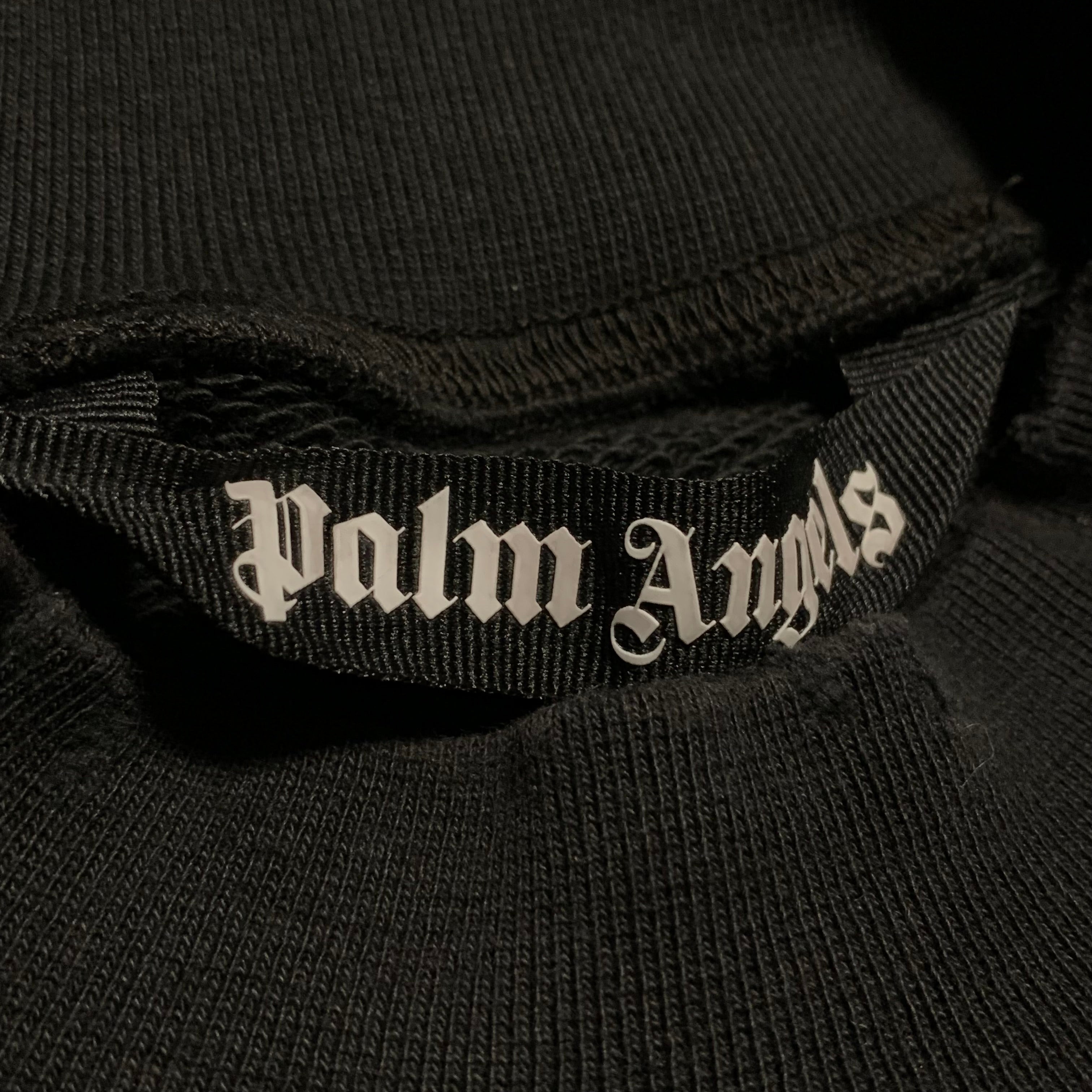 Palm Angels Medium Flame Logo Distressed Black Sweatshirt Crewneck