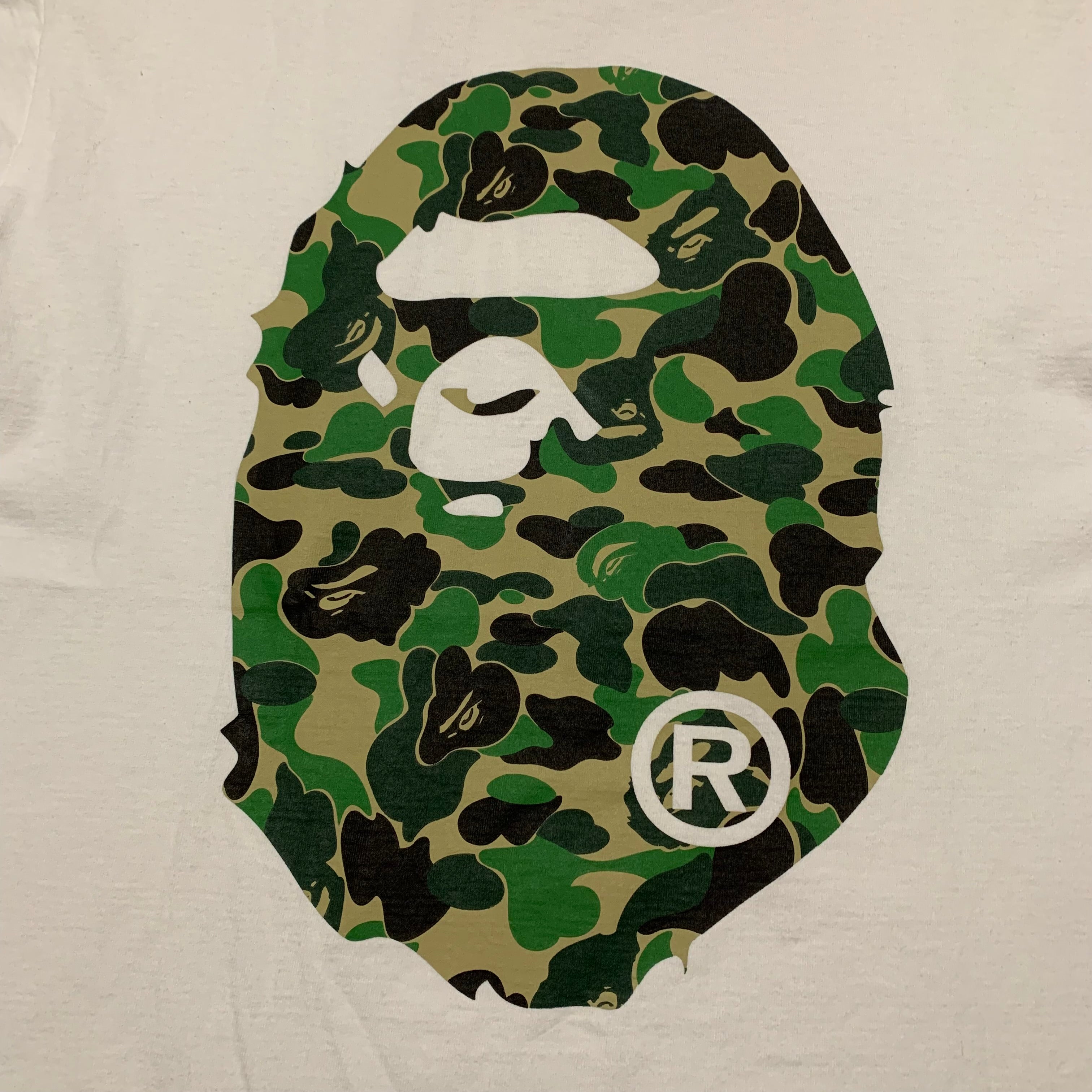 Bape Large Big Ape Head Green ABC Camo White Tee