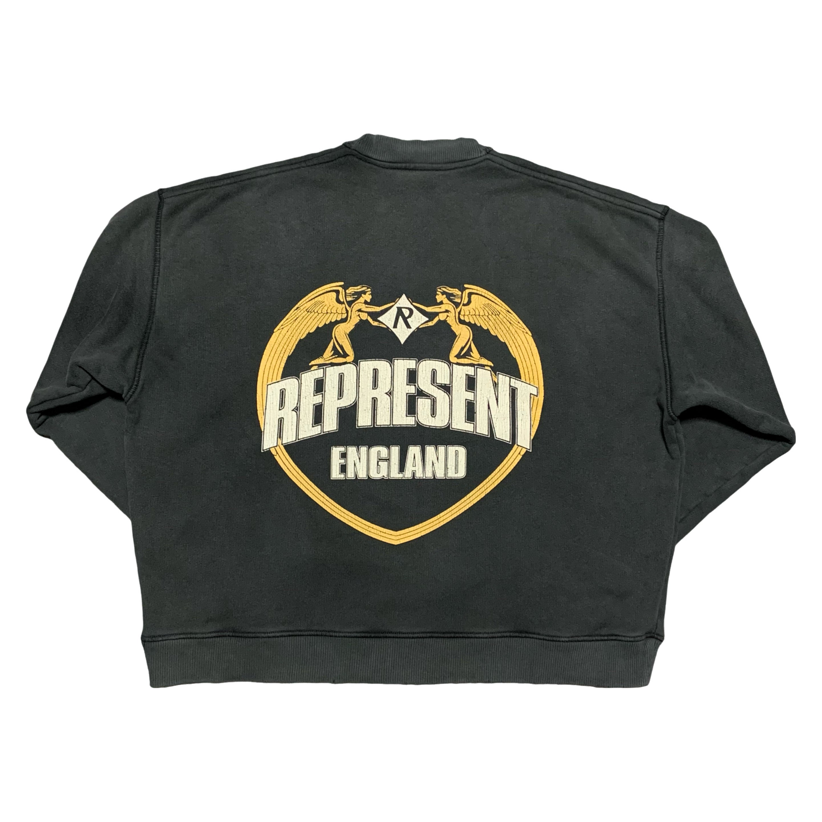 Represent XS Angel Border Stained Black Sweater Sweatshirt Crewneck