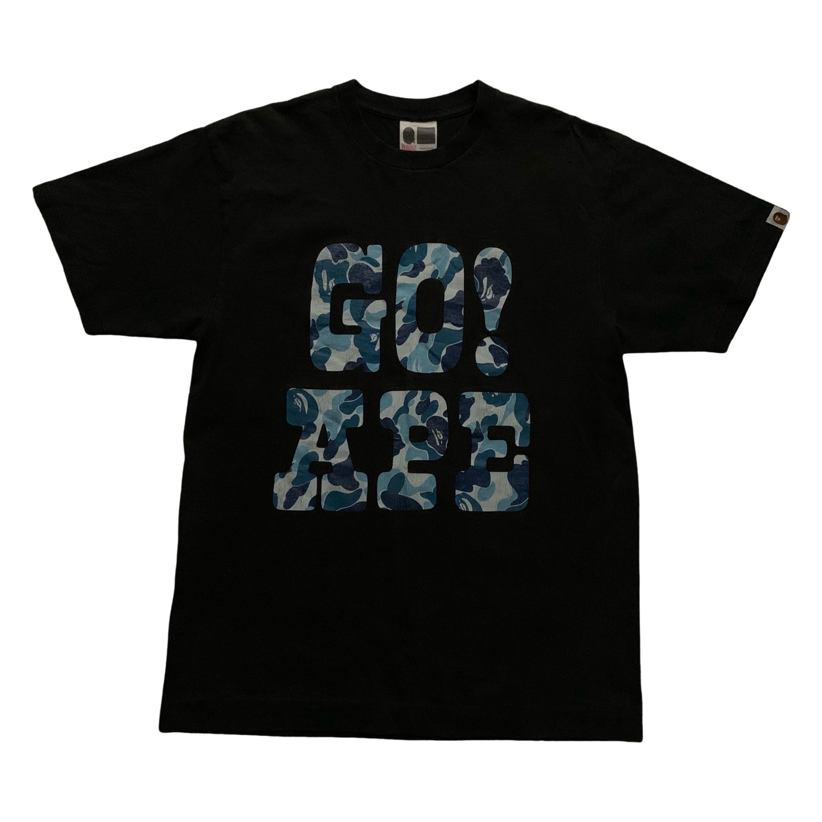 Bape Medium Blue ABC Camo Black Tee 'GO APE' Vintage