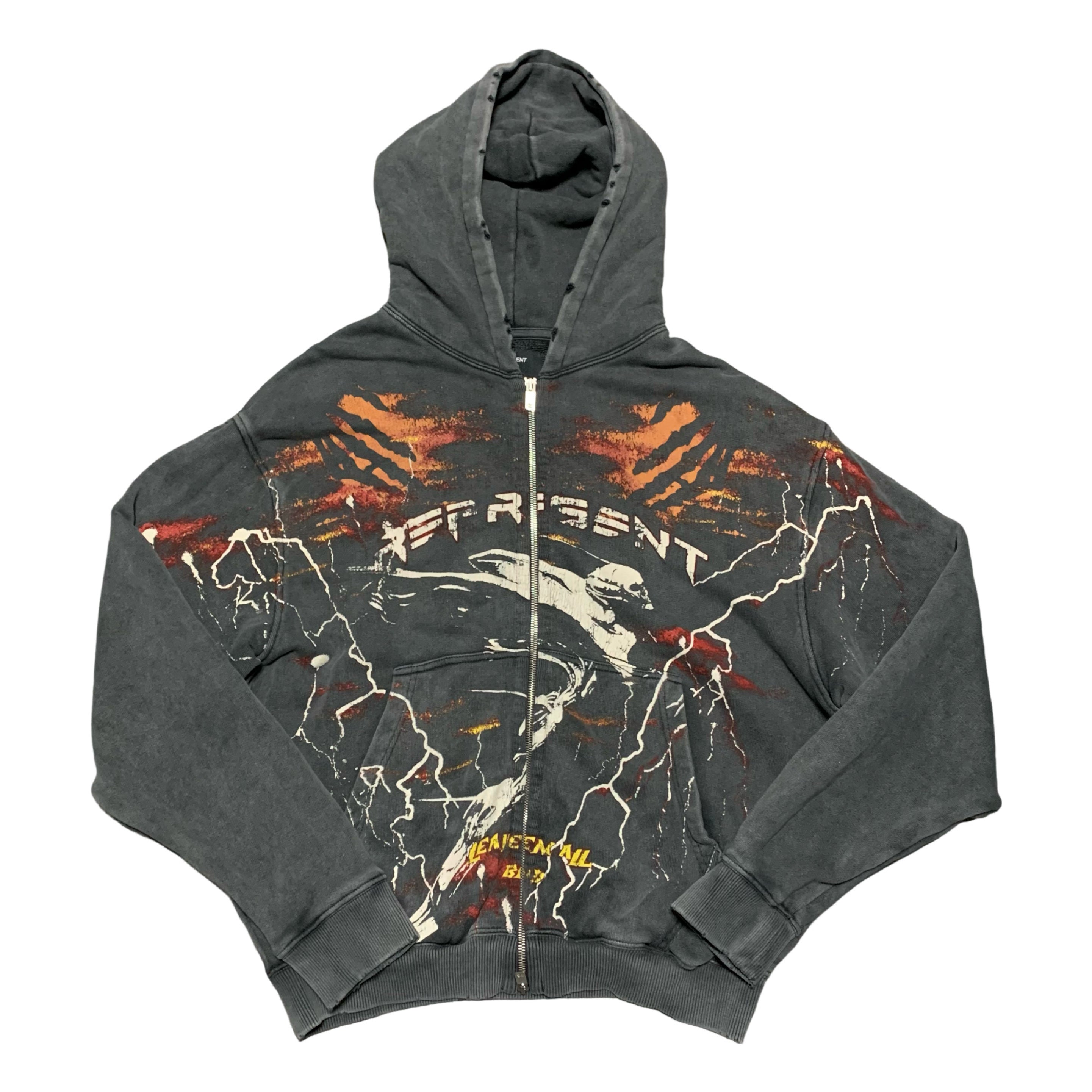 Represent Small Spirit Angel Vintage Grey Hoodie Zip Distressed