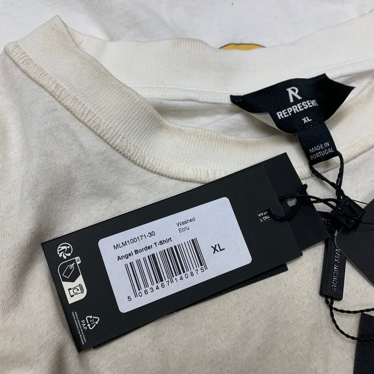 Represent XL Tee Angel Border Washed Ecru White Oversized T-Shirt