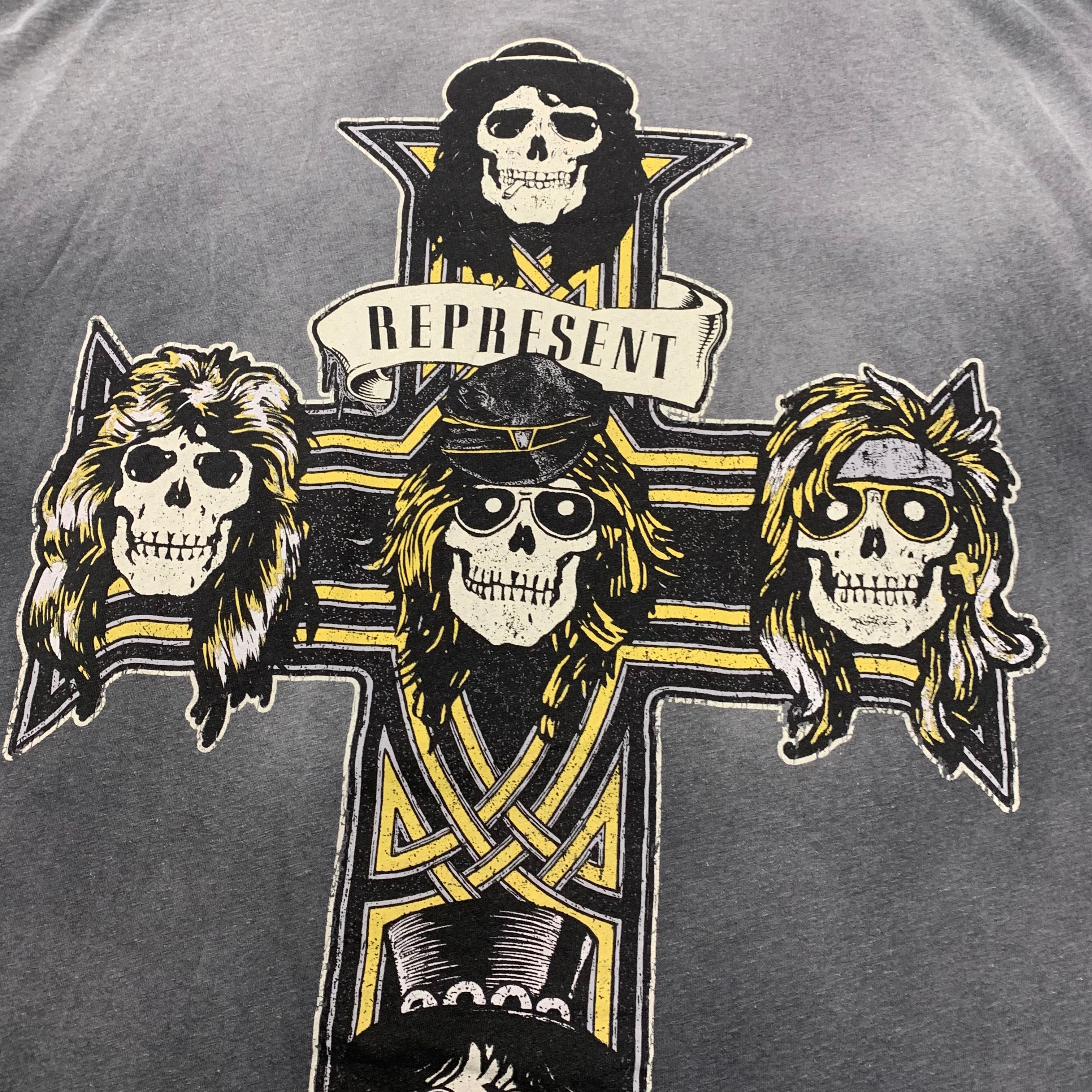 Represent Large Tee Guns & Roses Cross Stained Black T-Shirt