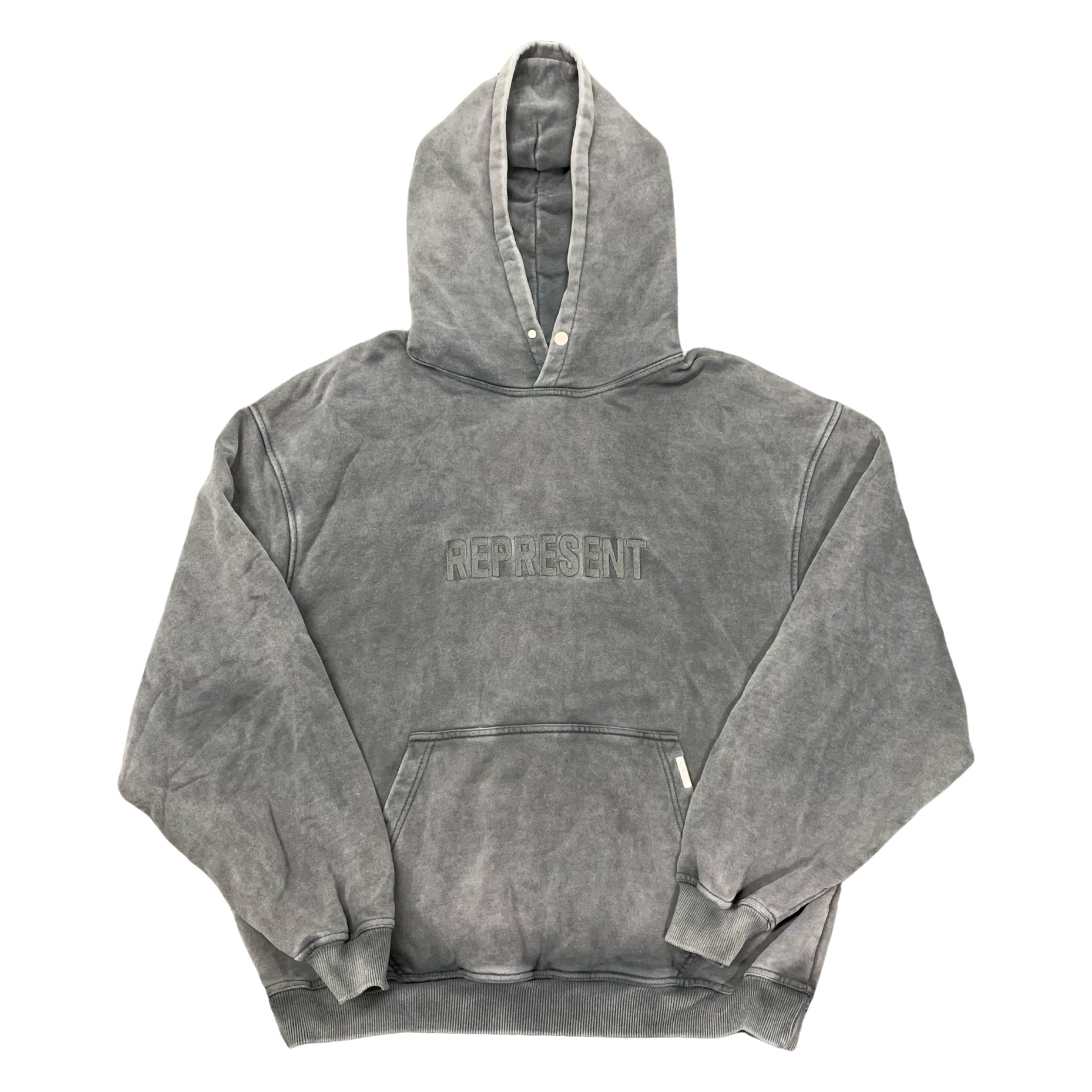 Represent Large Hoodie Embroidered Vintage Grey Hoodie