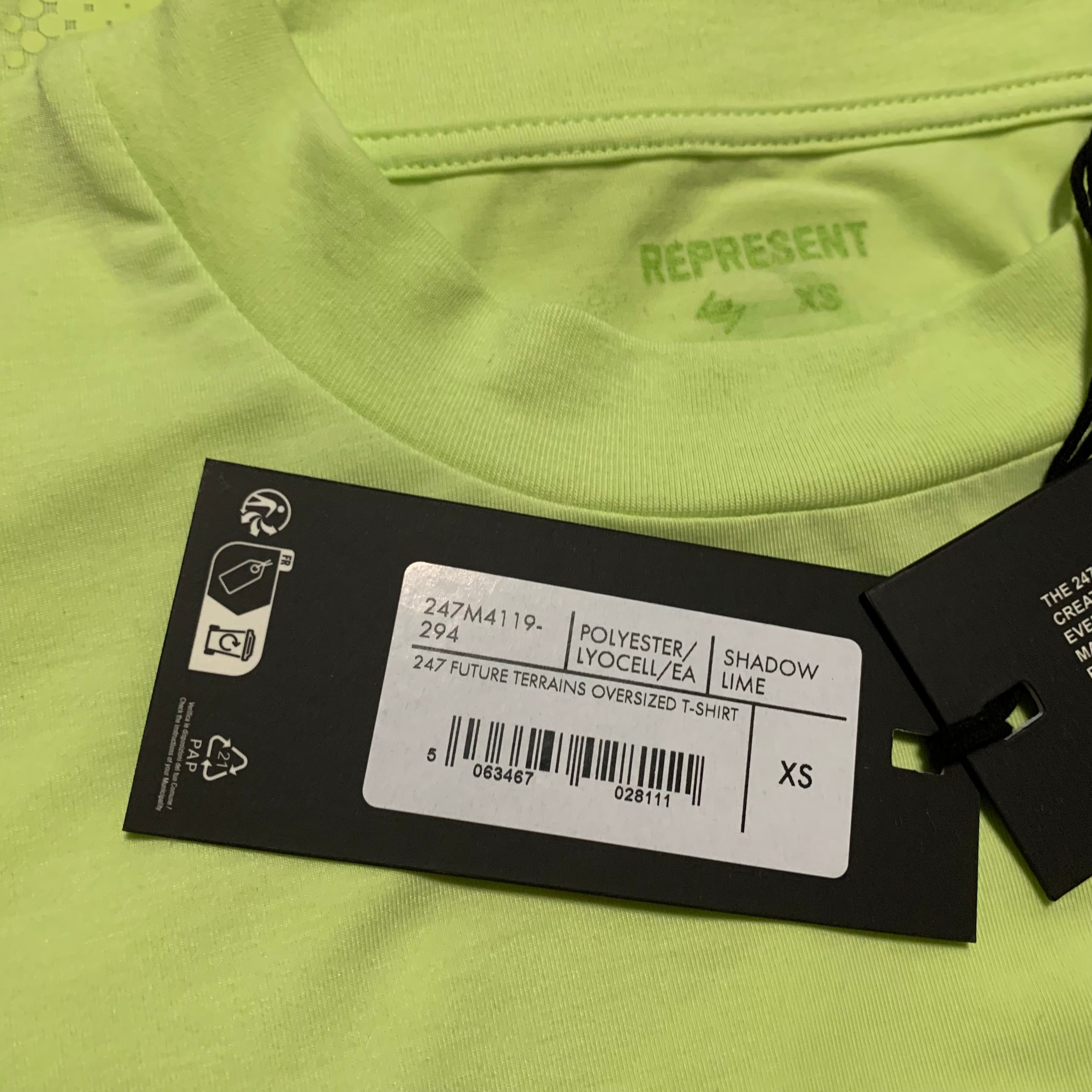 Represent XS 247 Oversized Tee Shadow Lime Green Gym Top