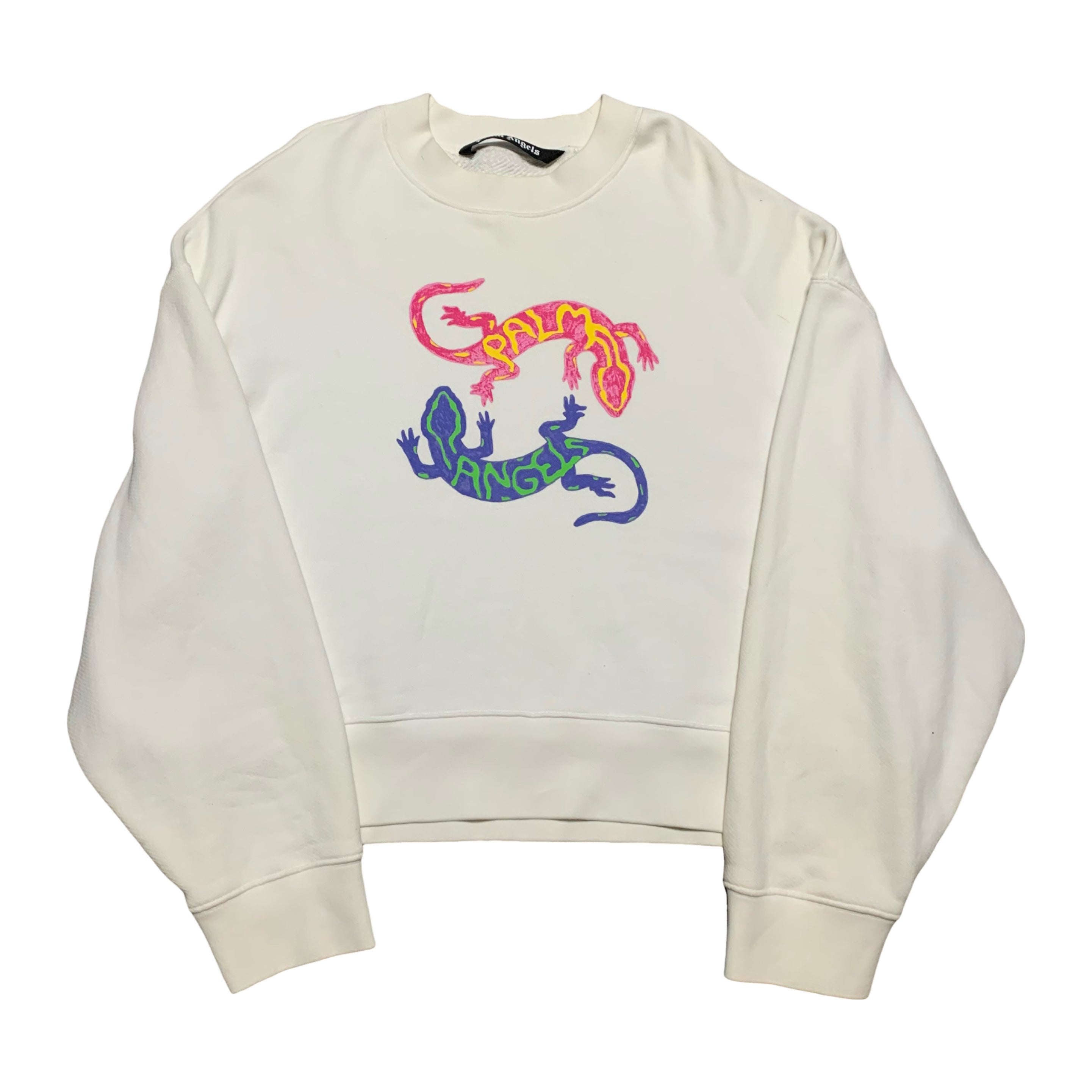 Palm Angels Large Gecko Graphic White Sweatshirt Crewneck