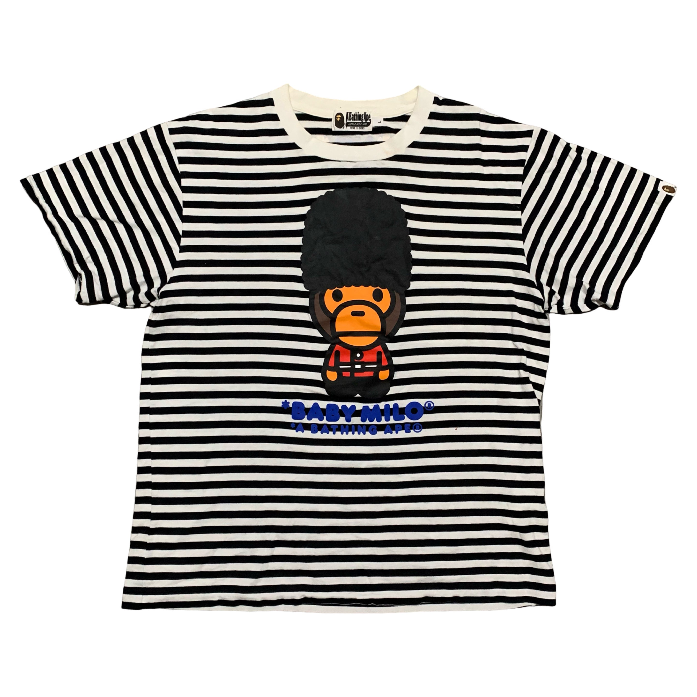 Bape Large Baby Milo London Store Graphic Black White Stripe Tee