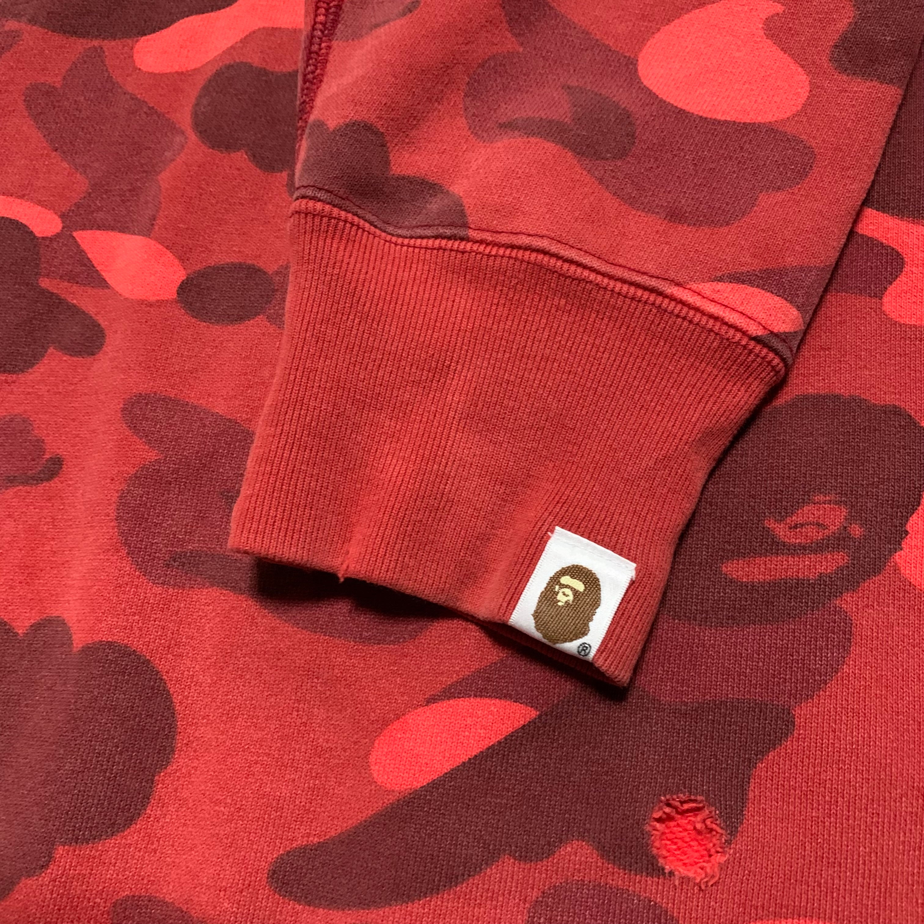 Bape Medium Red Camo Oversized Sweatshirt Crewneck Distressed A Bathing Ape