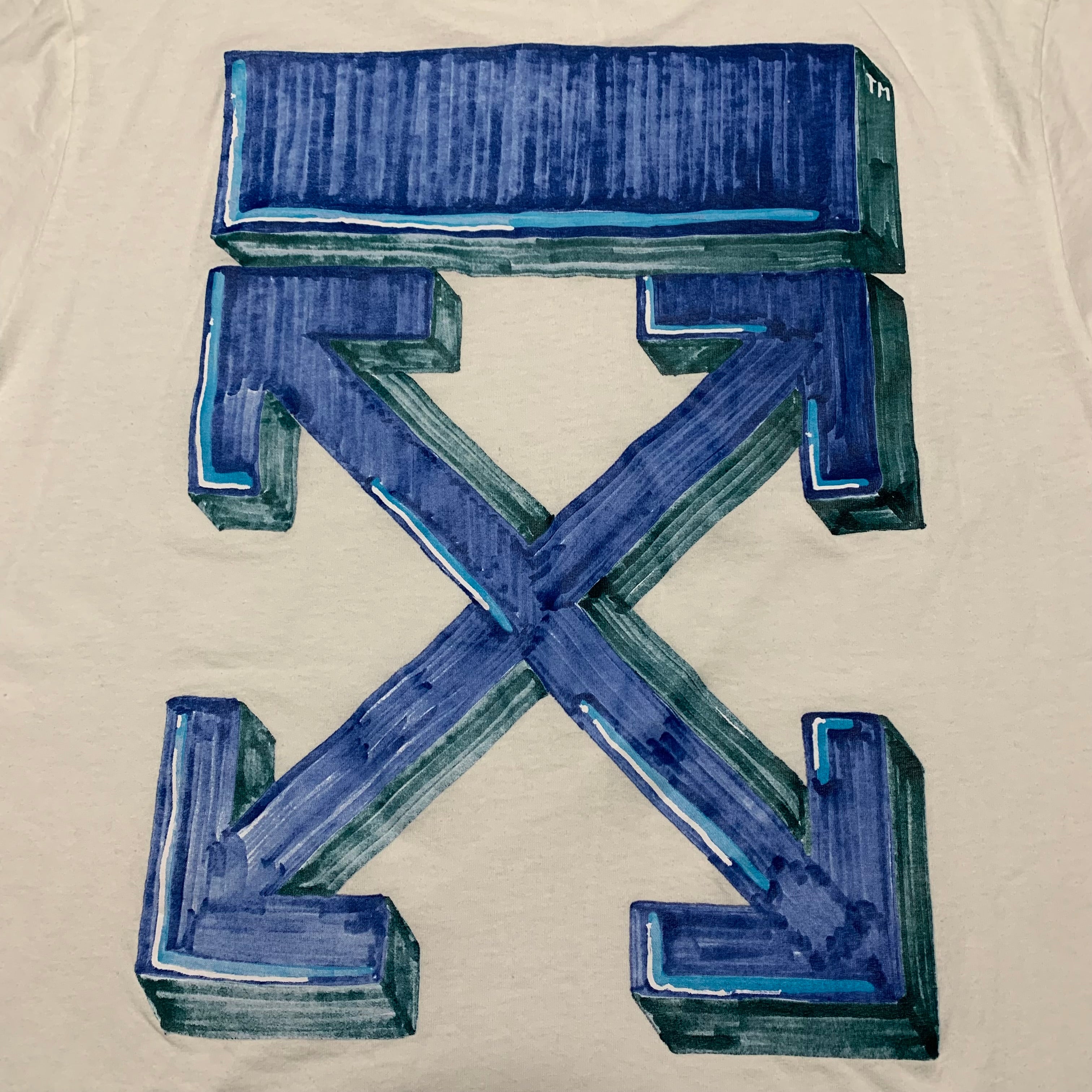 Off White Large Marker Arrows White Tee Virgil Abloh Blue Graphic