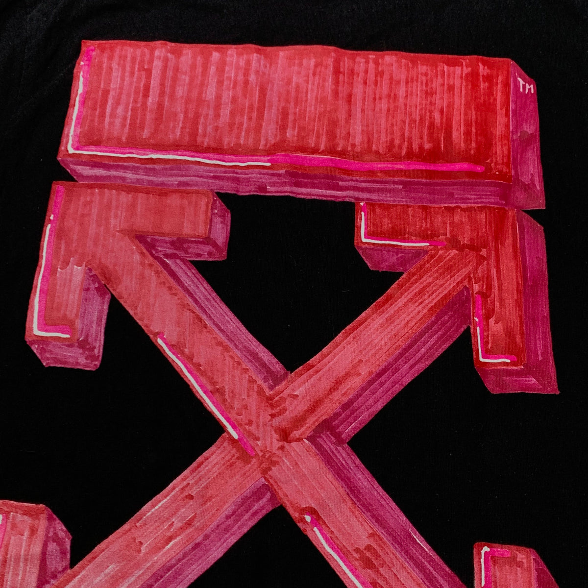 Off White XS Tee Pink Marker Arrows Black T-Shirt Virgil Abloh