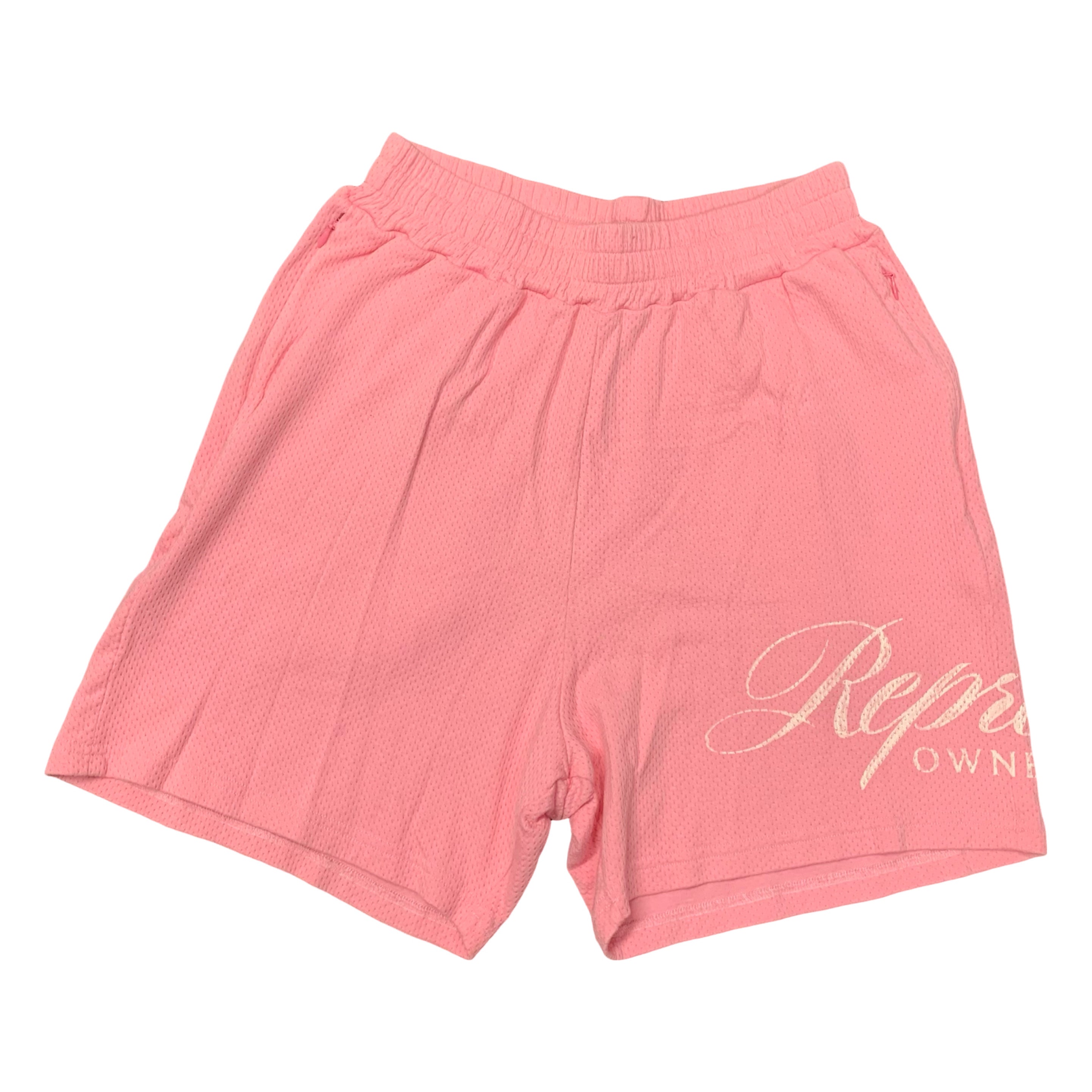 Represent Small Shorts Owners Club Script Pink Mesh Zip Bottoms