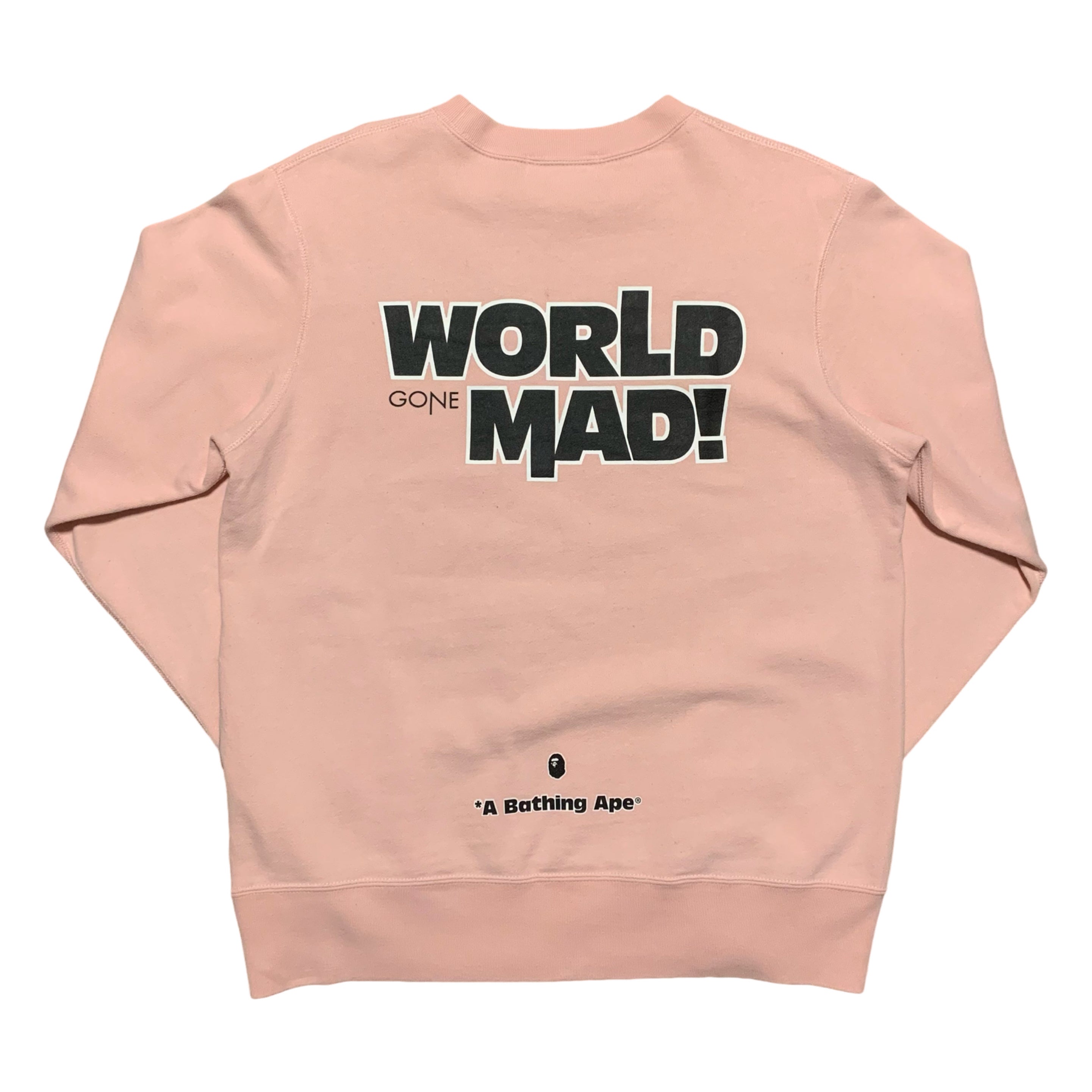 Bape Medium Pink Sweatshirt Crewneck 'World Gone Mad' A Bathing Ape