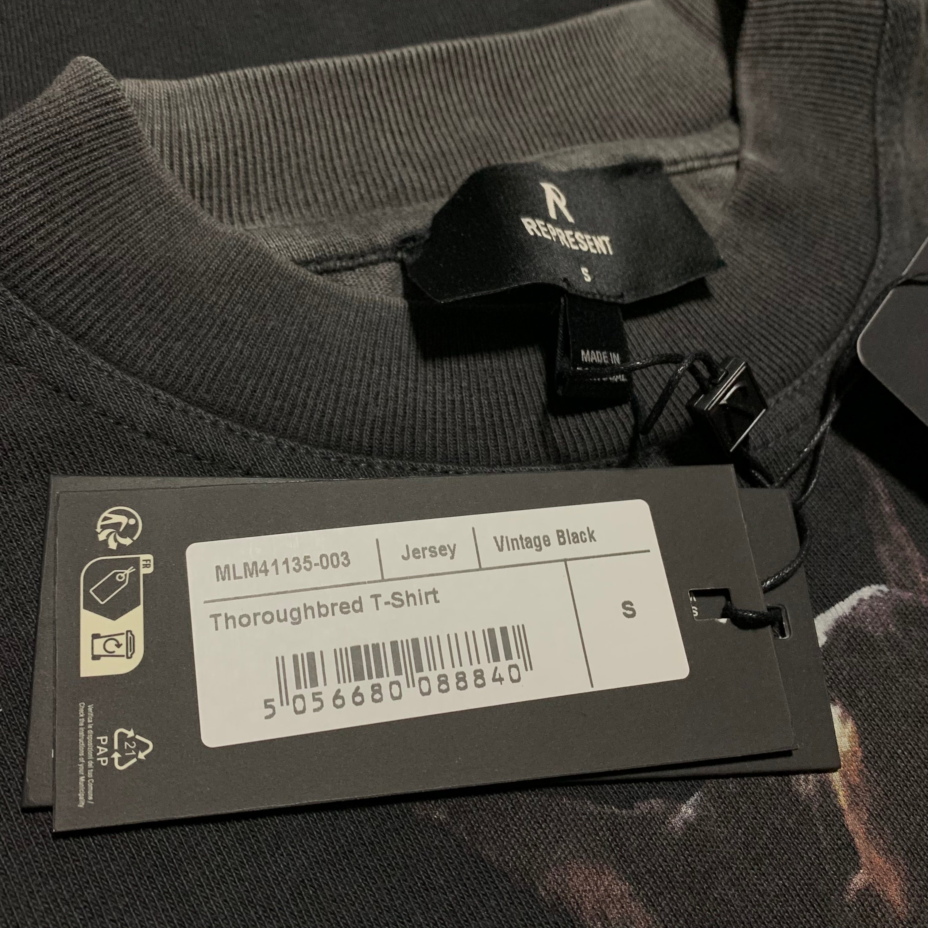 Represent Small Thoroughbred Vintage Black Tee Dog