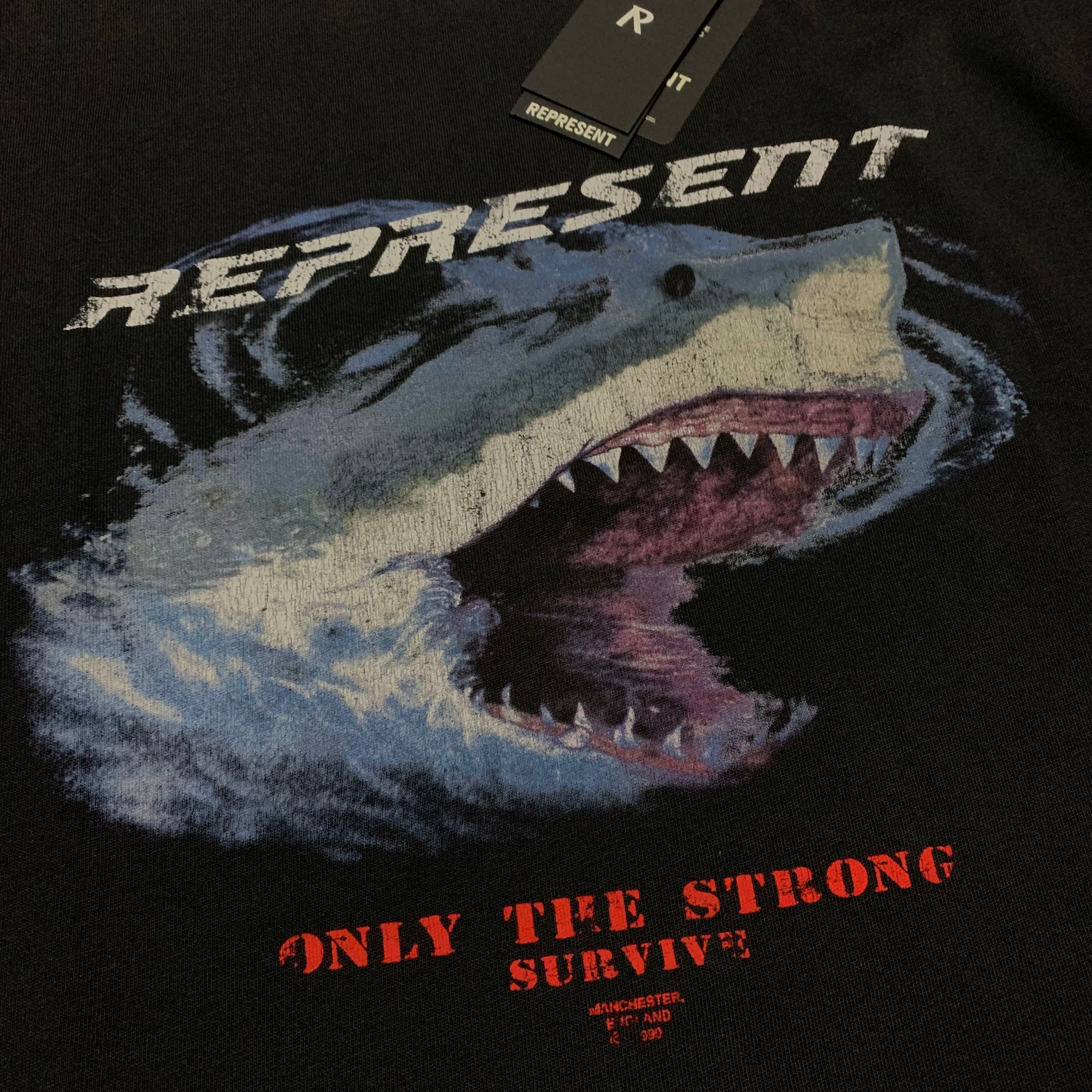 Represent XL Only The Strong Survive Vintage Black Tee Shark