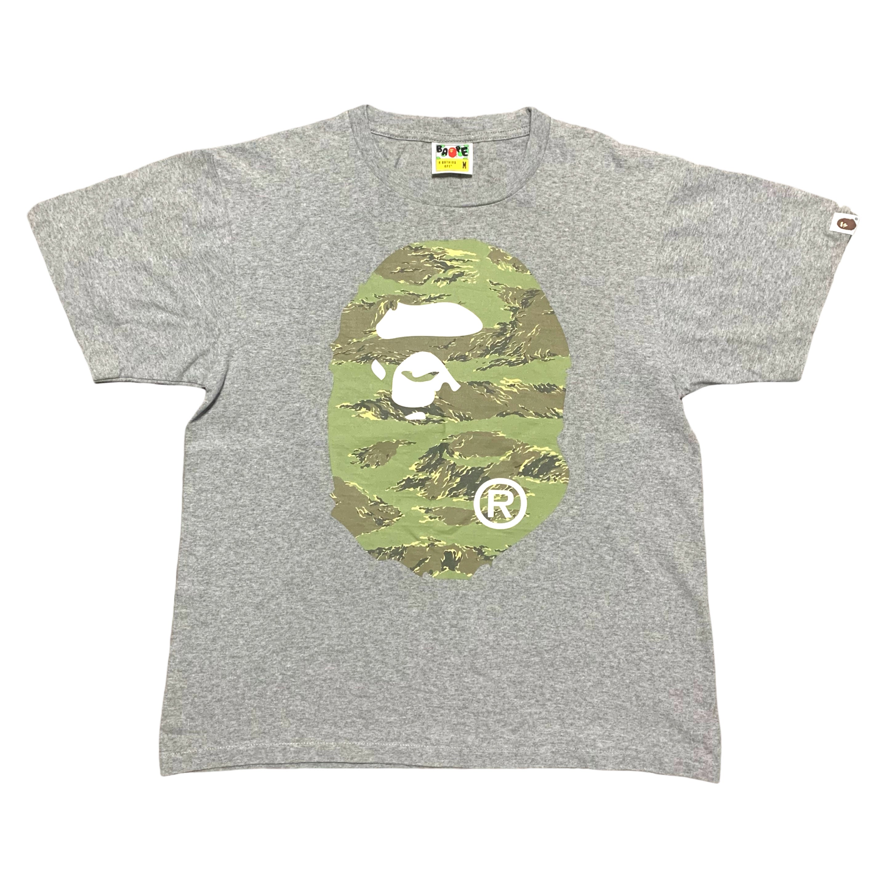 Bape Medium Big Ape Head Tiger Woodland Camo Grey Tee