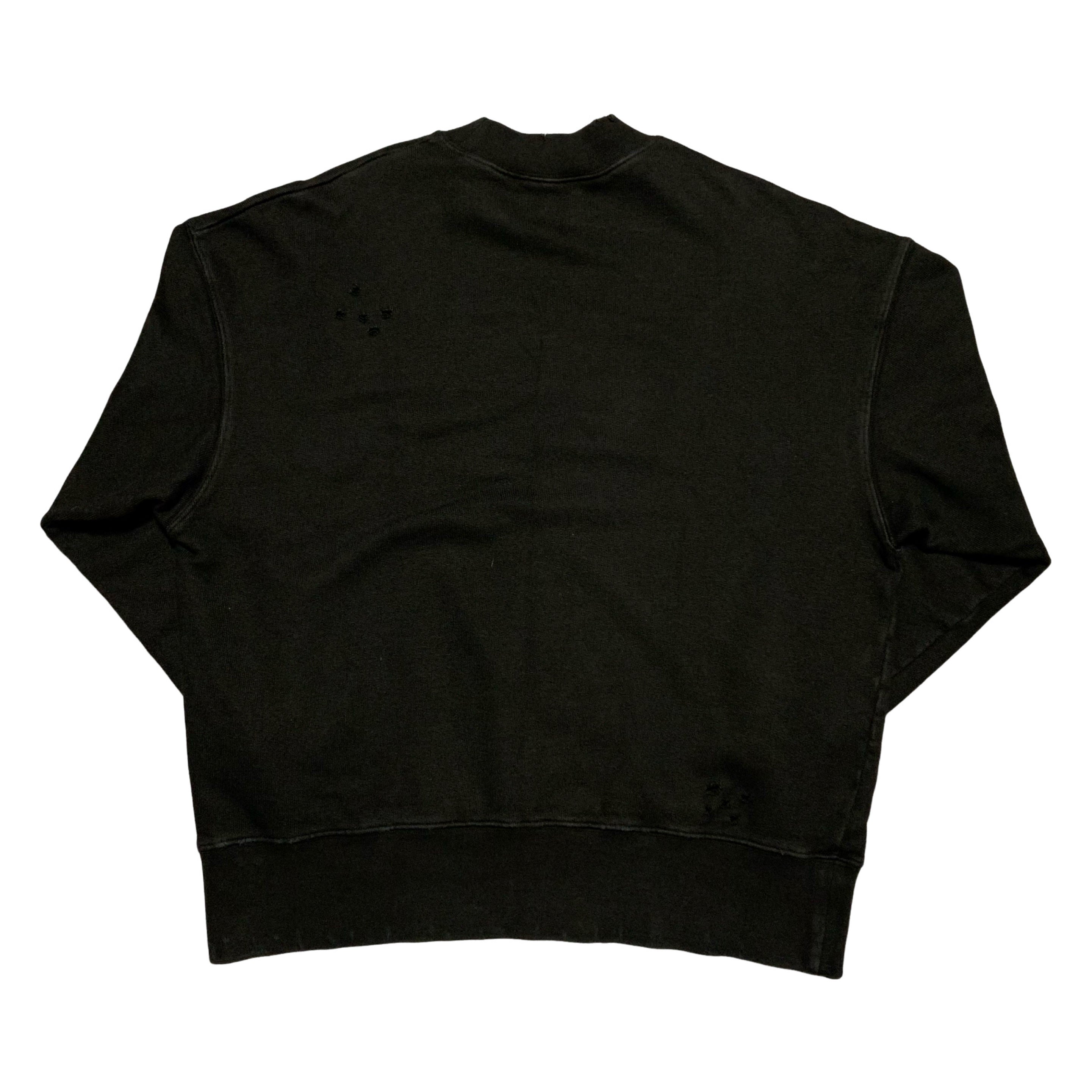 Palm Angels Medium Flame Logo Distressed Black Sweatshirt Crewneck