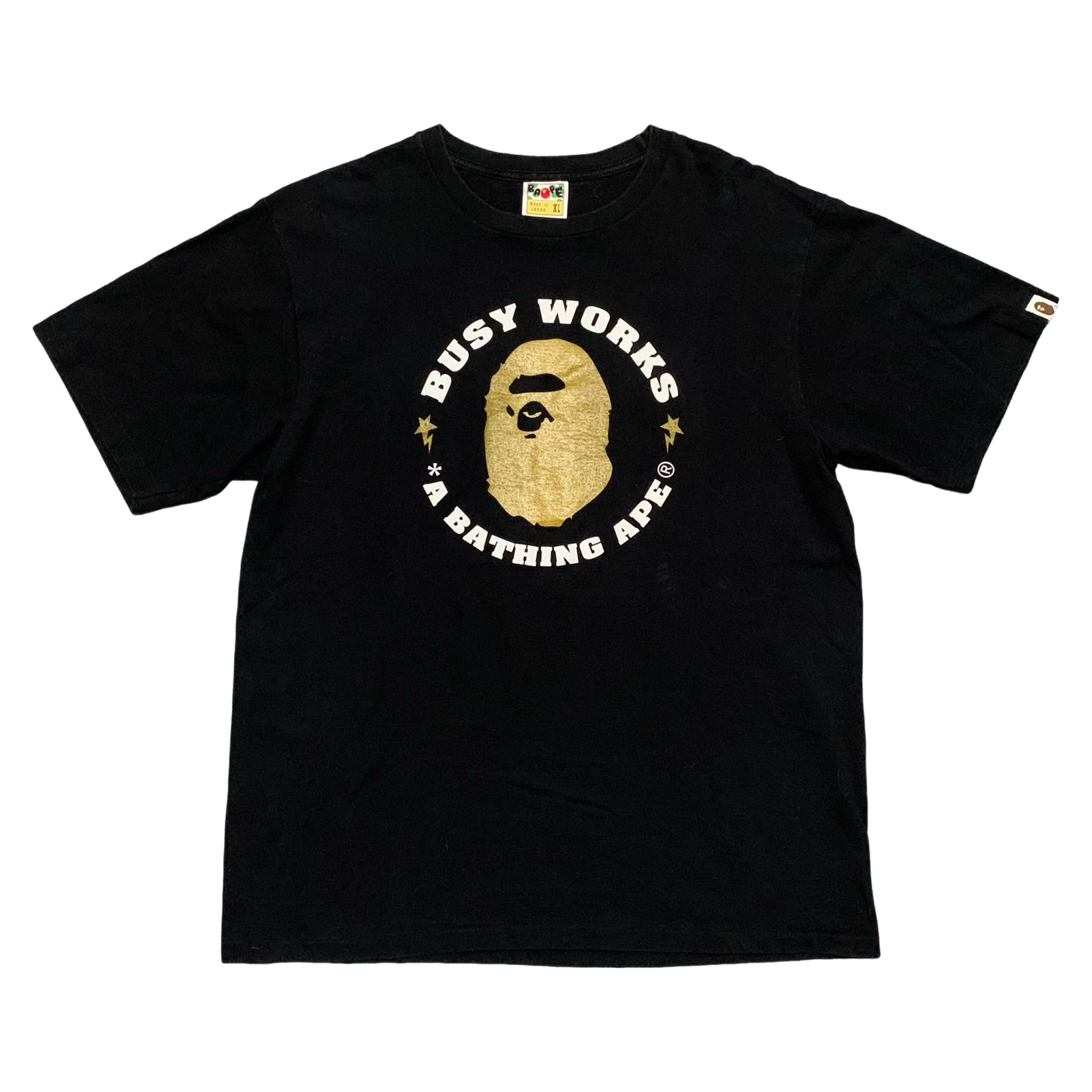 Bape XL Busy Works Gold Ape Head Black Tee