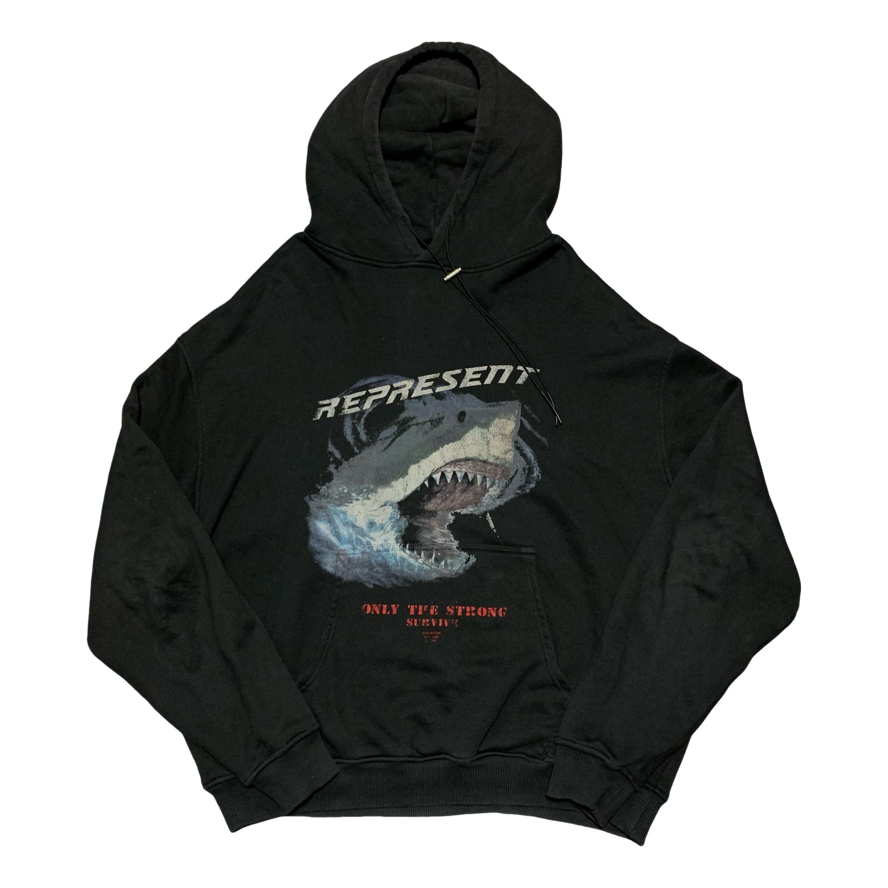 Represent Large Shark Vintage Black Hoodie Only The Strong Survive