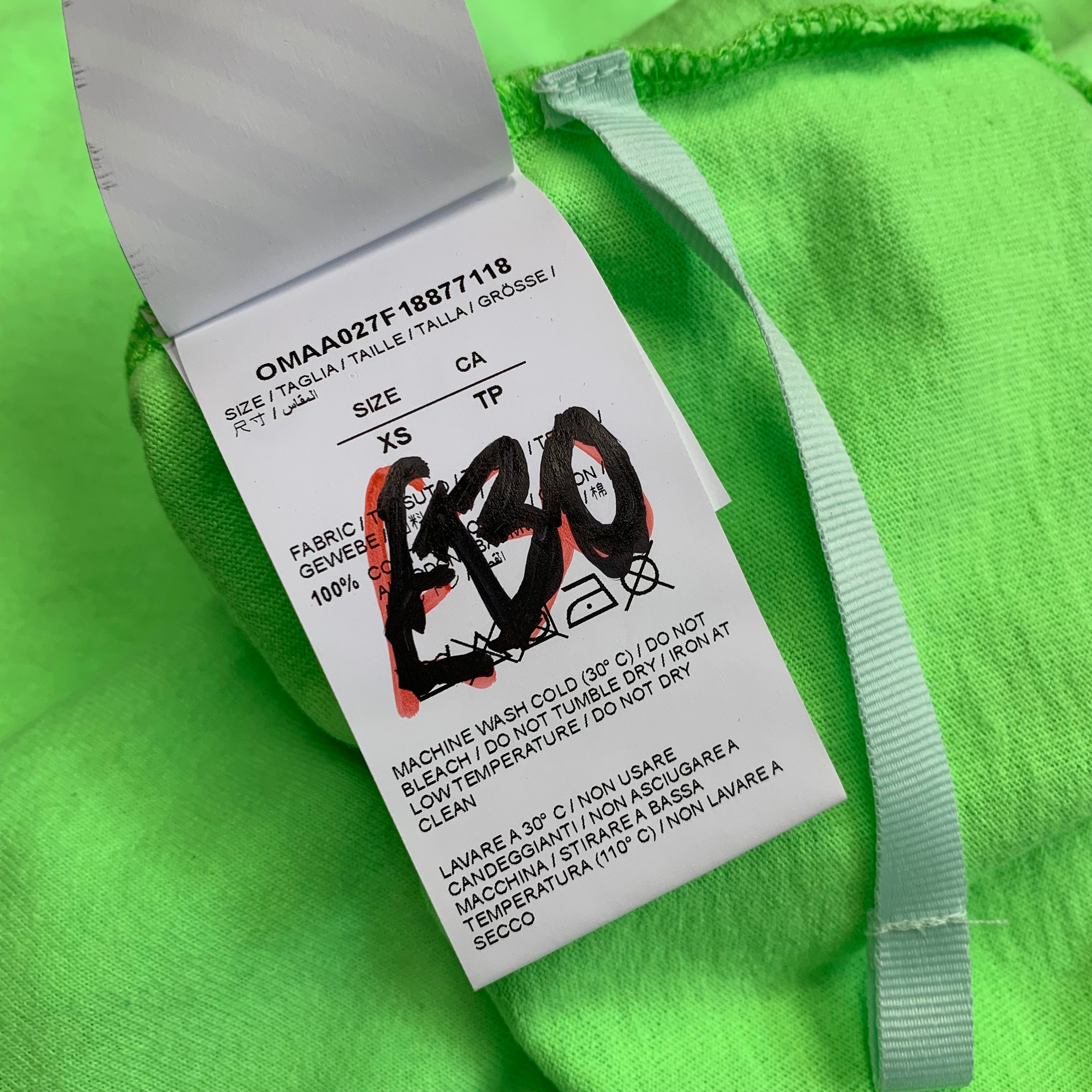 Off White XS Tee Empty Gallery Staff Green T-Shirt Virgil Abloh