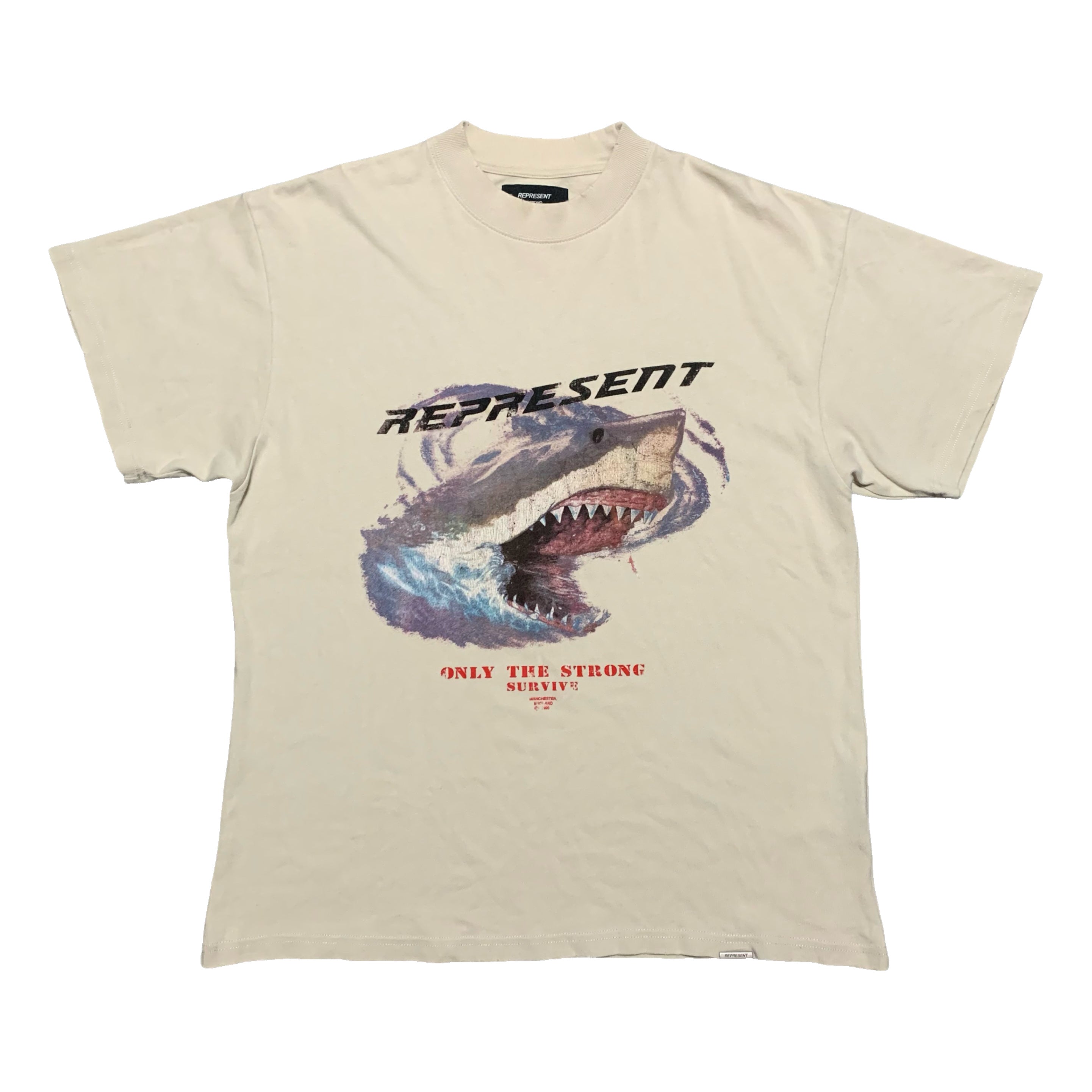 Represent Small Shark Vintage White Tee 'Only The Strong Survive'