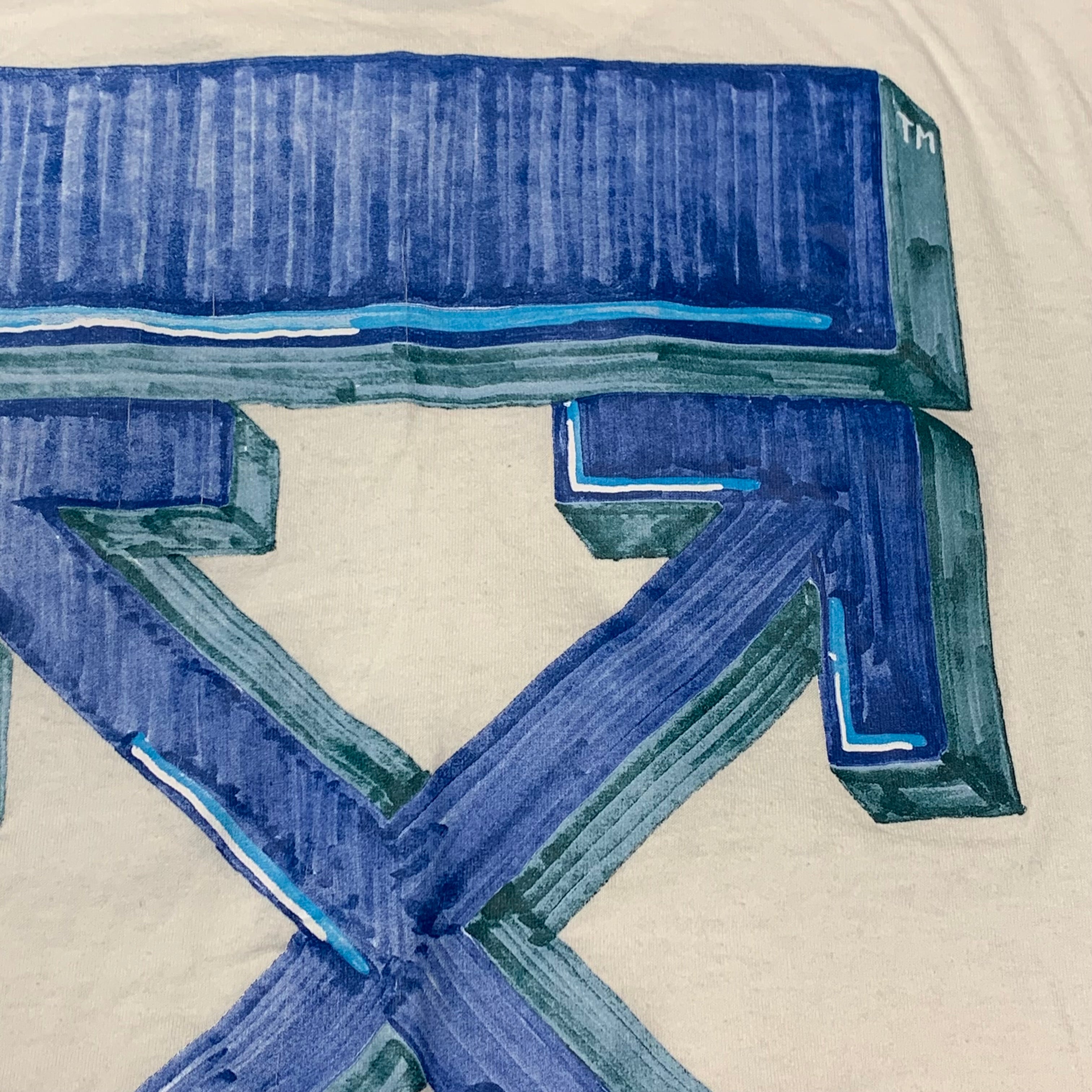 Off White Small Tee Blue Marker Arrows White T-Shirt Virgil Abloh