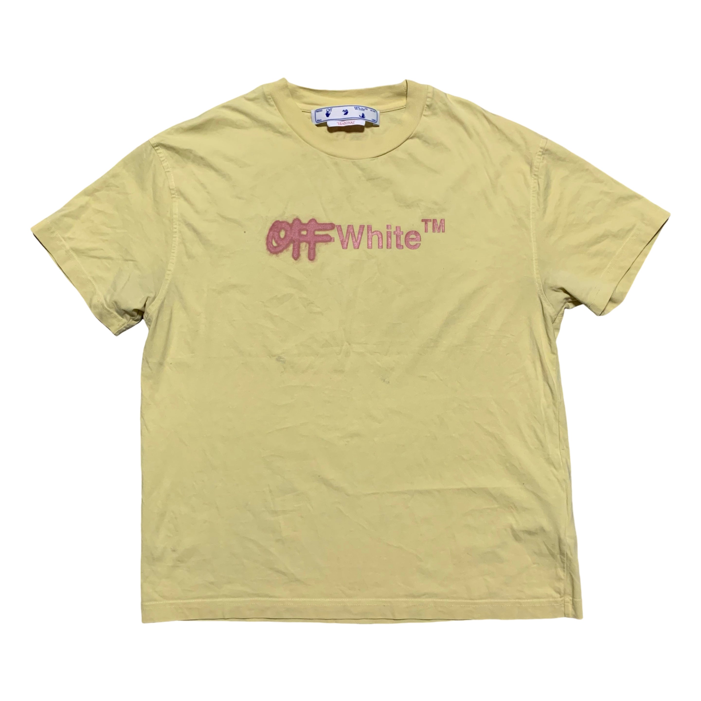 Off White Medium Spray Yellow Tee Virgil Abloh (OWAA089F22JER007)