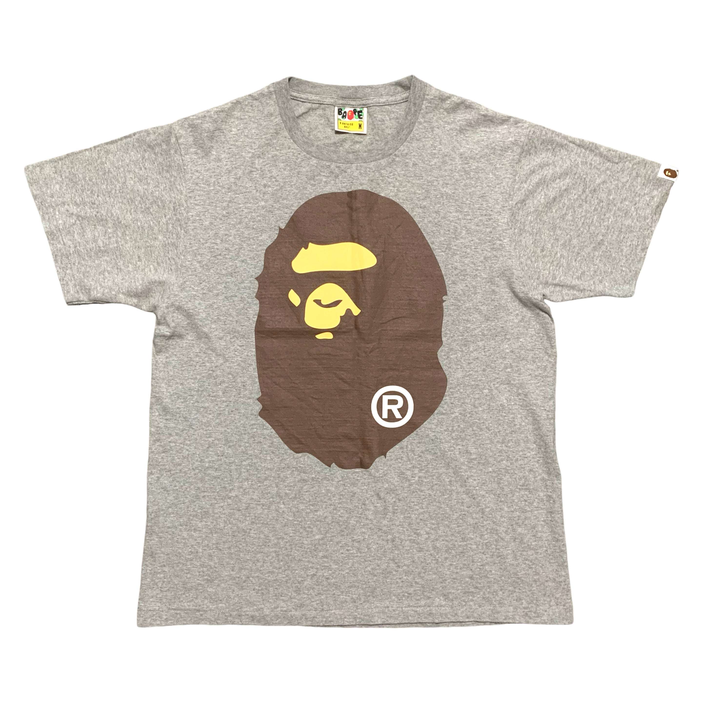 Bape Medium Brown Ape Head Grey Tee A Bathing Ape