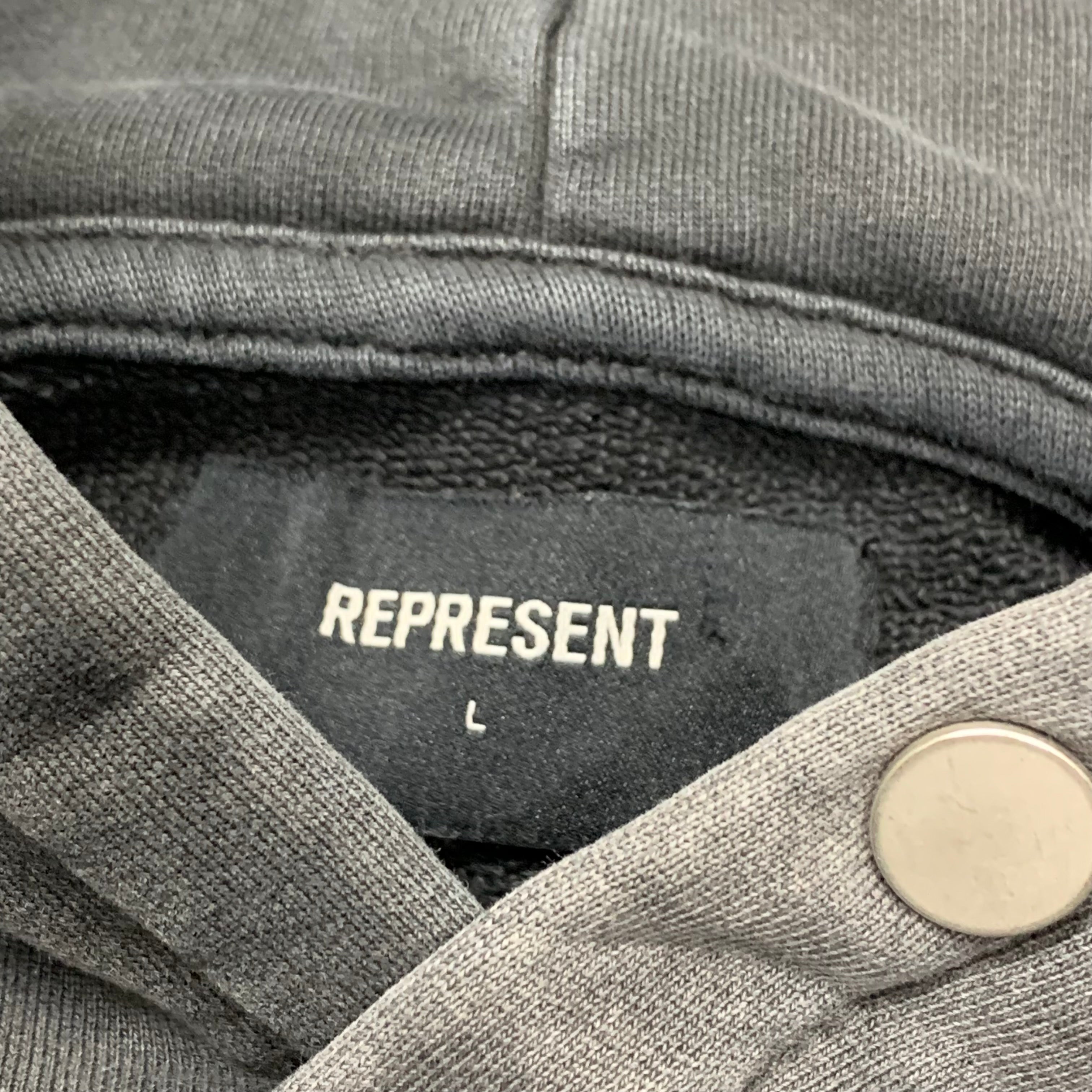 Represent Large Hoodie Embroidered Vintage Grey Hoodie