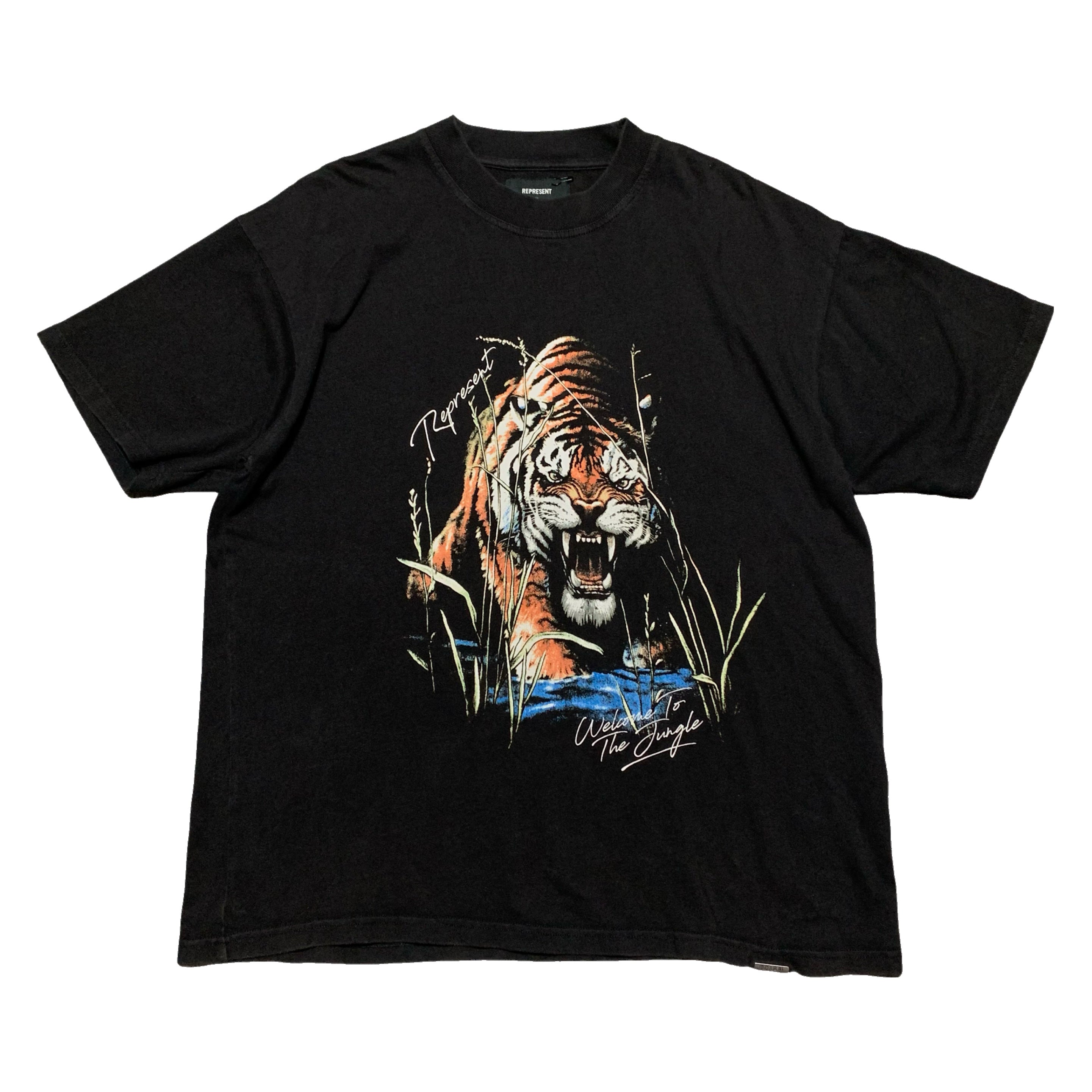 Represent Medium Tiger Jet Black Tee Welcome To The Jungle