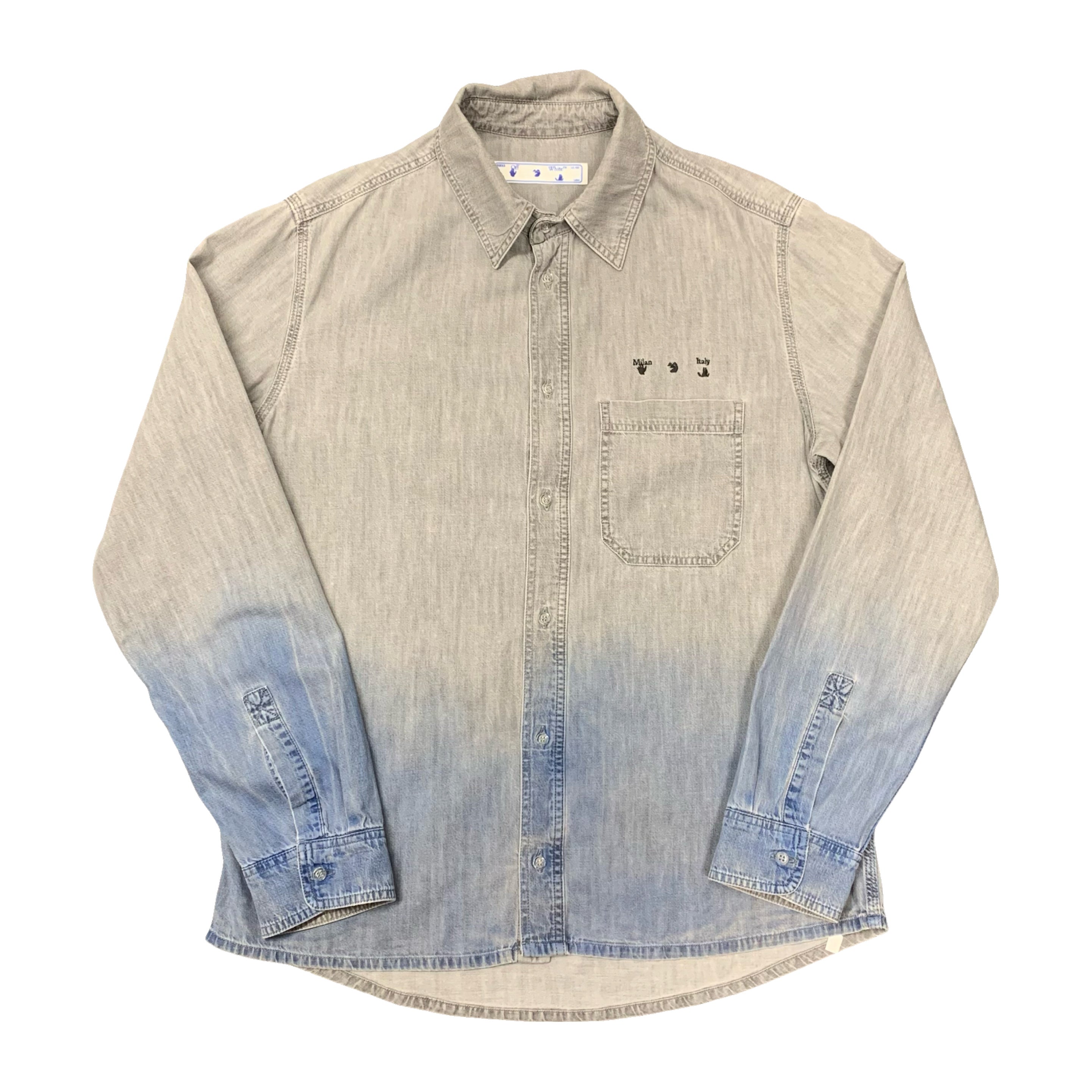Off White Large Shirt Denim Blue Washed Long Sleeve Top Virgil Abloh