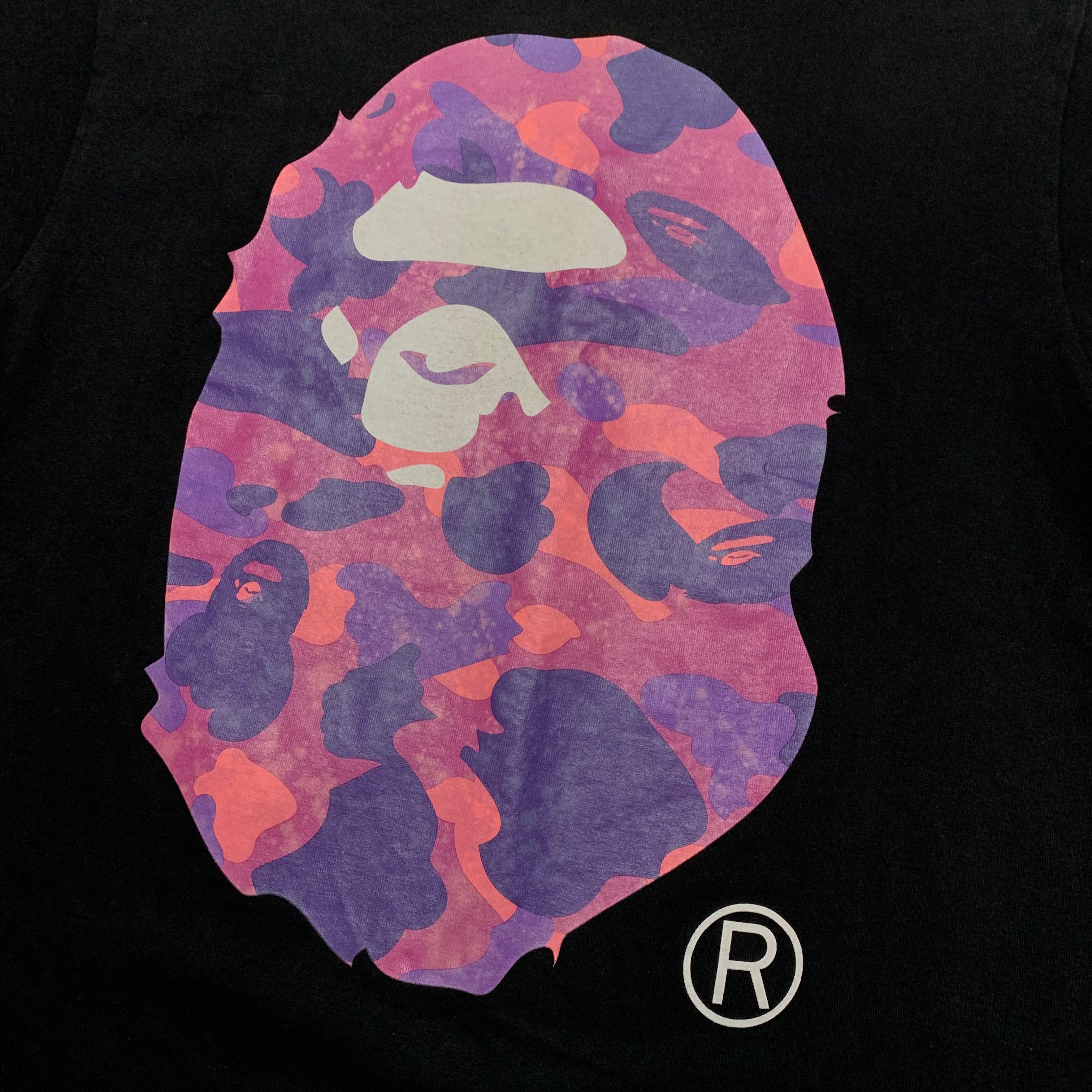 Bape Medium Big Ape Head Purple Camo Black Tee Vintage