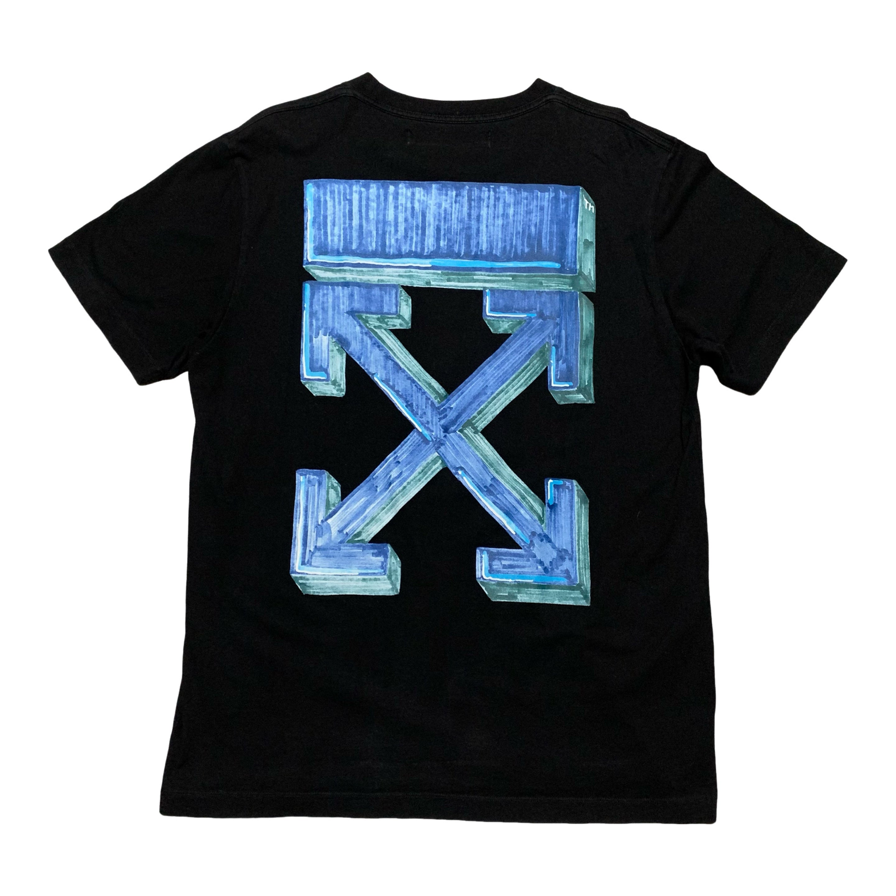 Off White Large Marker Arrows Black Tee Virgil Abloh Blue Graphic