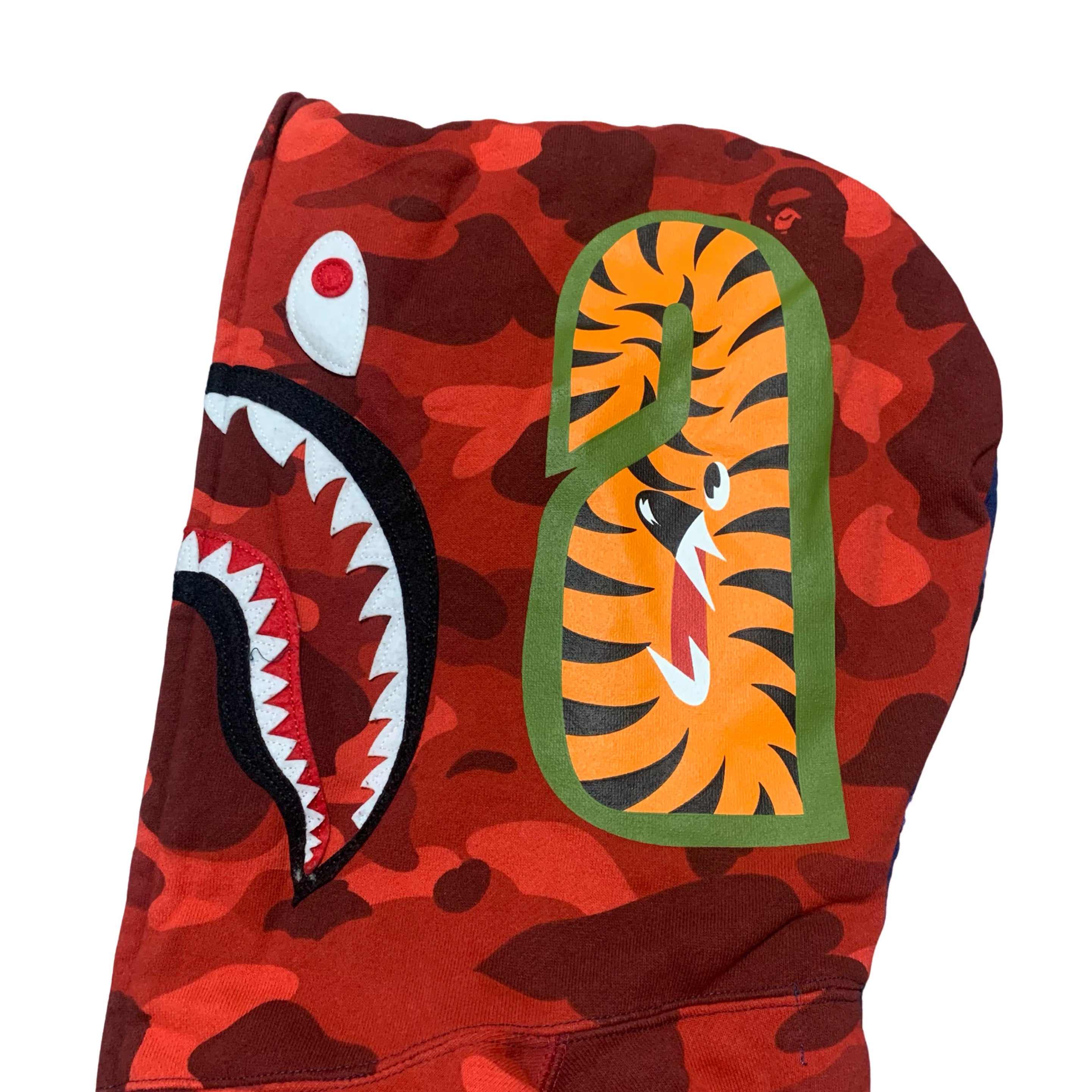 Bape Medium Shark Tiger Half Red Blue Camo Full Zip Hoodie