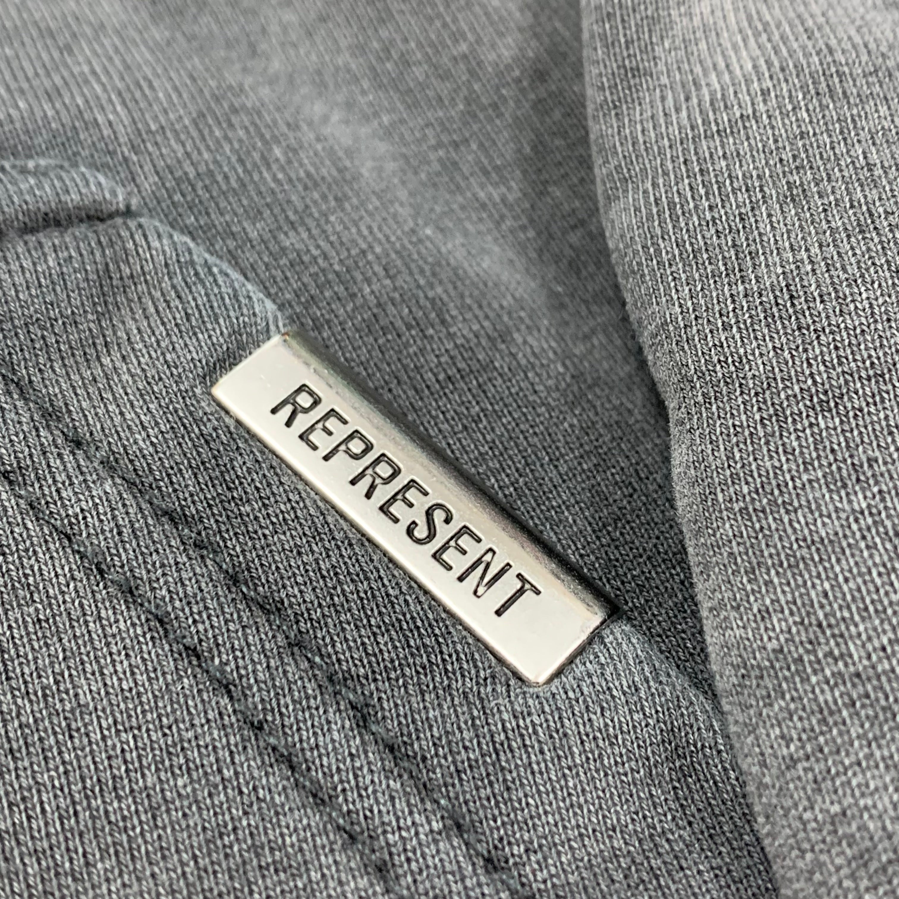 Represent Large Hoodie Embroidered Vintage Grey Hoodie