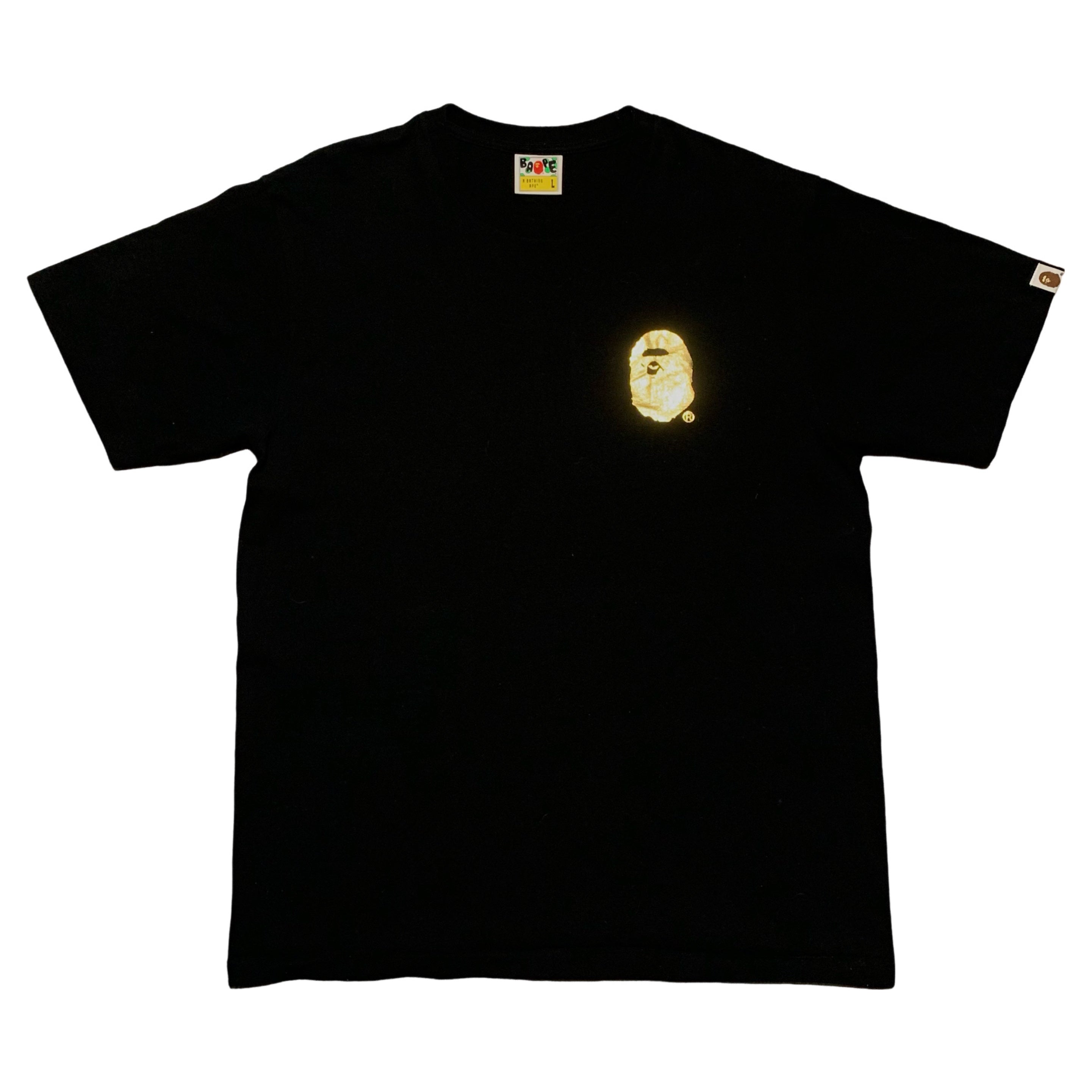 Bape Large Gold Ape Head Black Tee A Bathing Ape