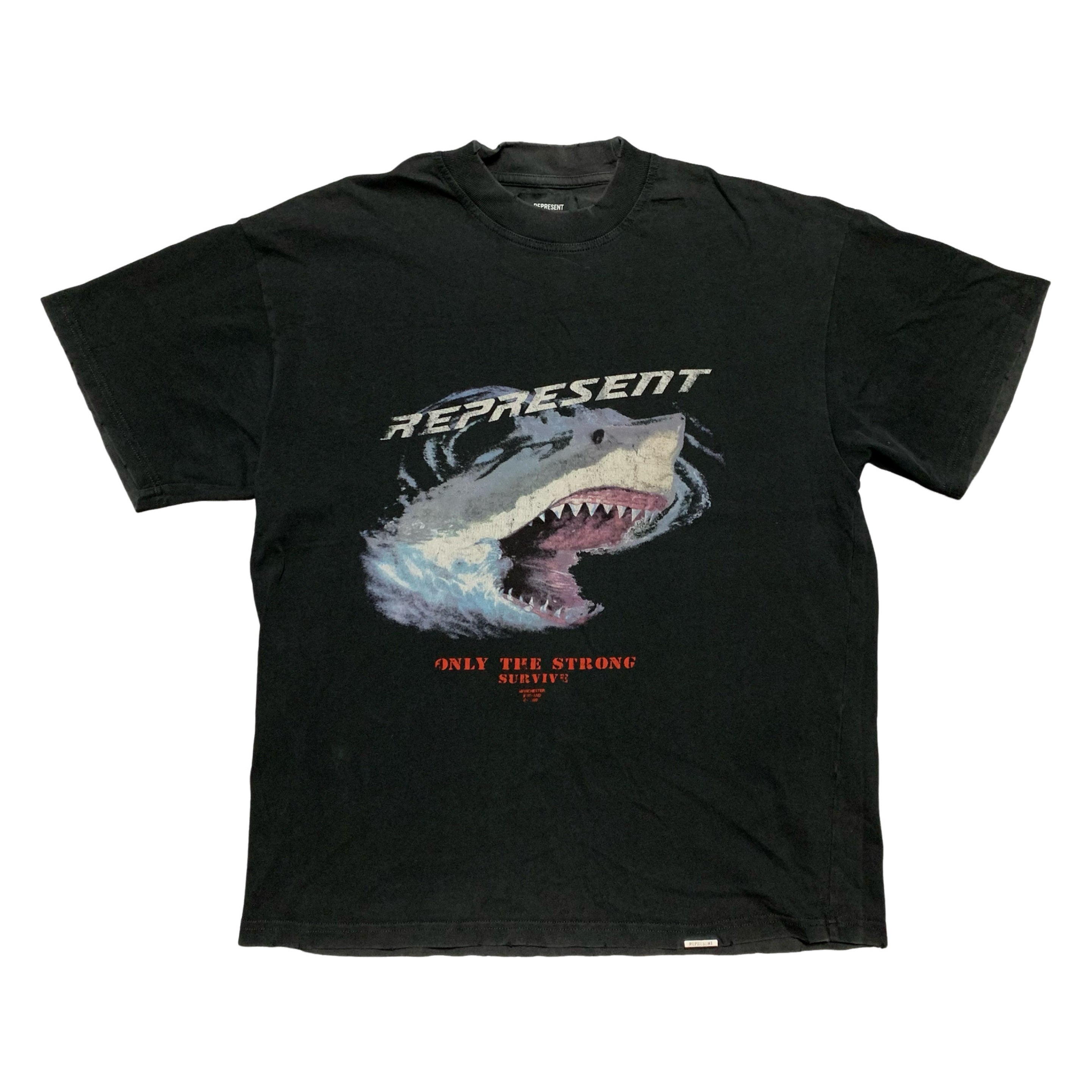 Represent Small Shark Vintage Black Tee Only The Strong Survive