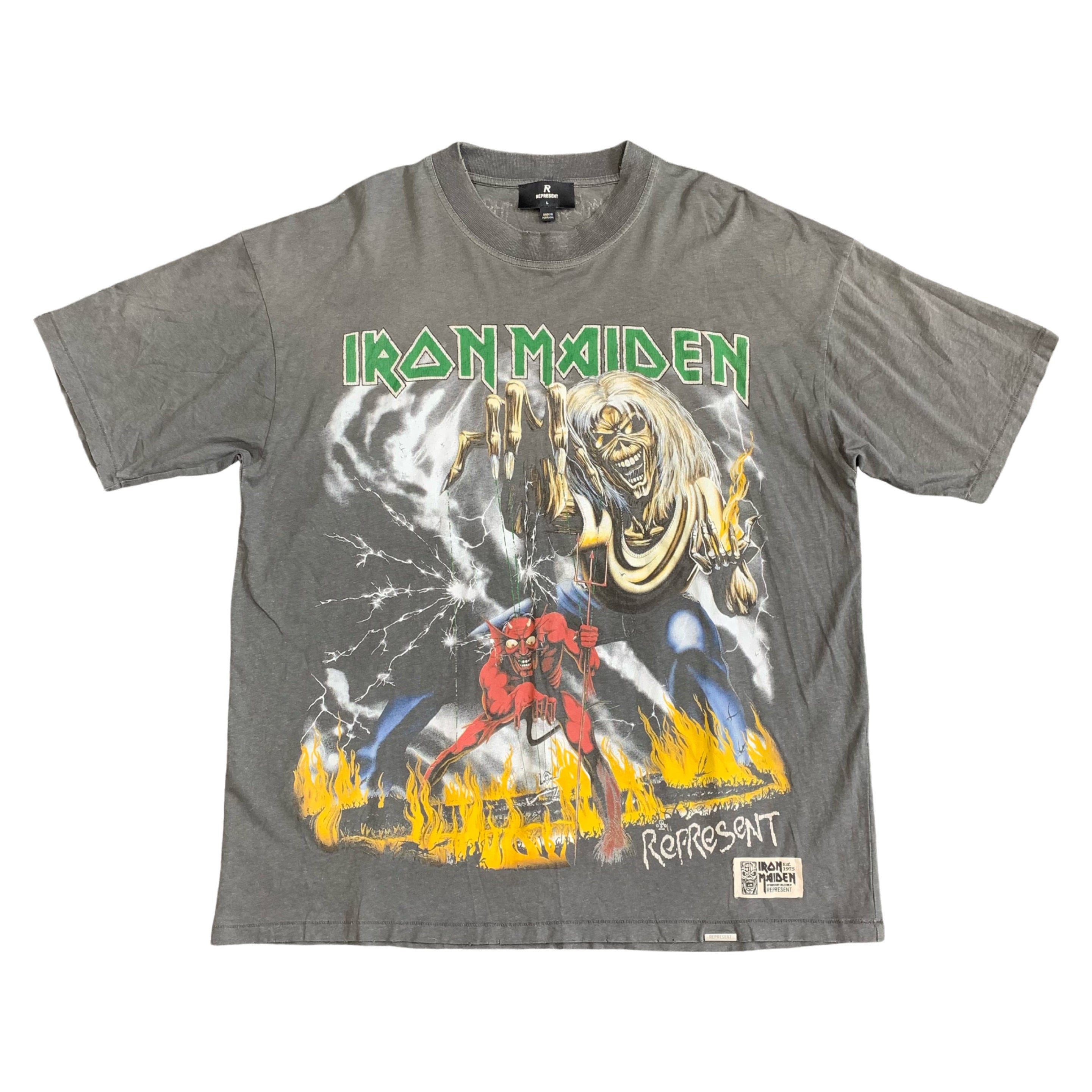 Represent x Iron Maiden Large Tee Number Of Beast Sunfade Grey T-Shirt