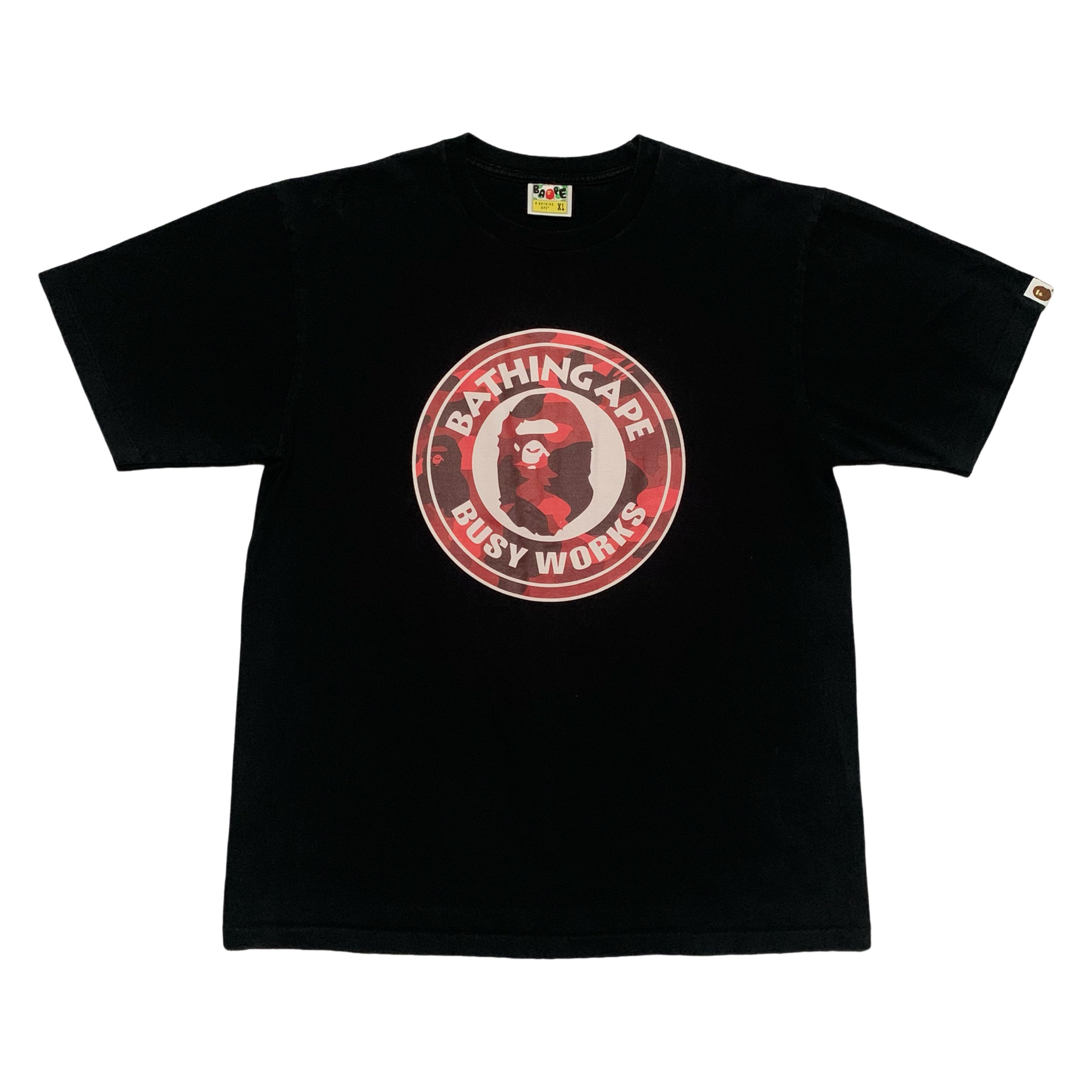 Bape XL Busy Works Red Camo Black Tee A Bathing Ape