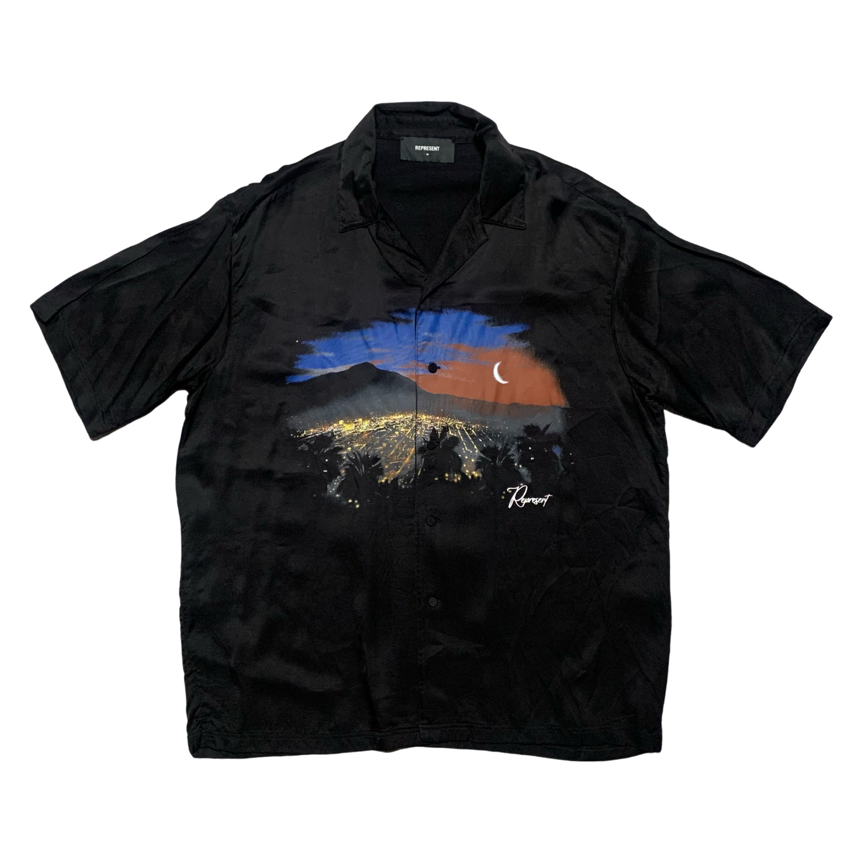 Represent Medium The Hill Printed Satin Shirt Black