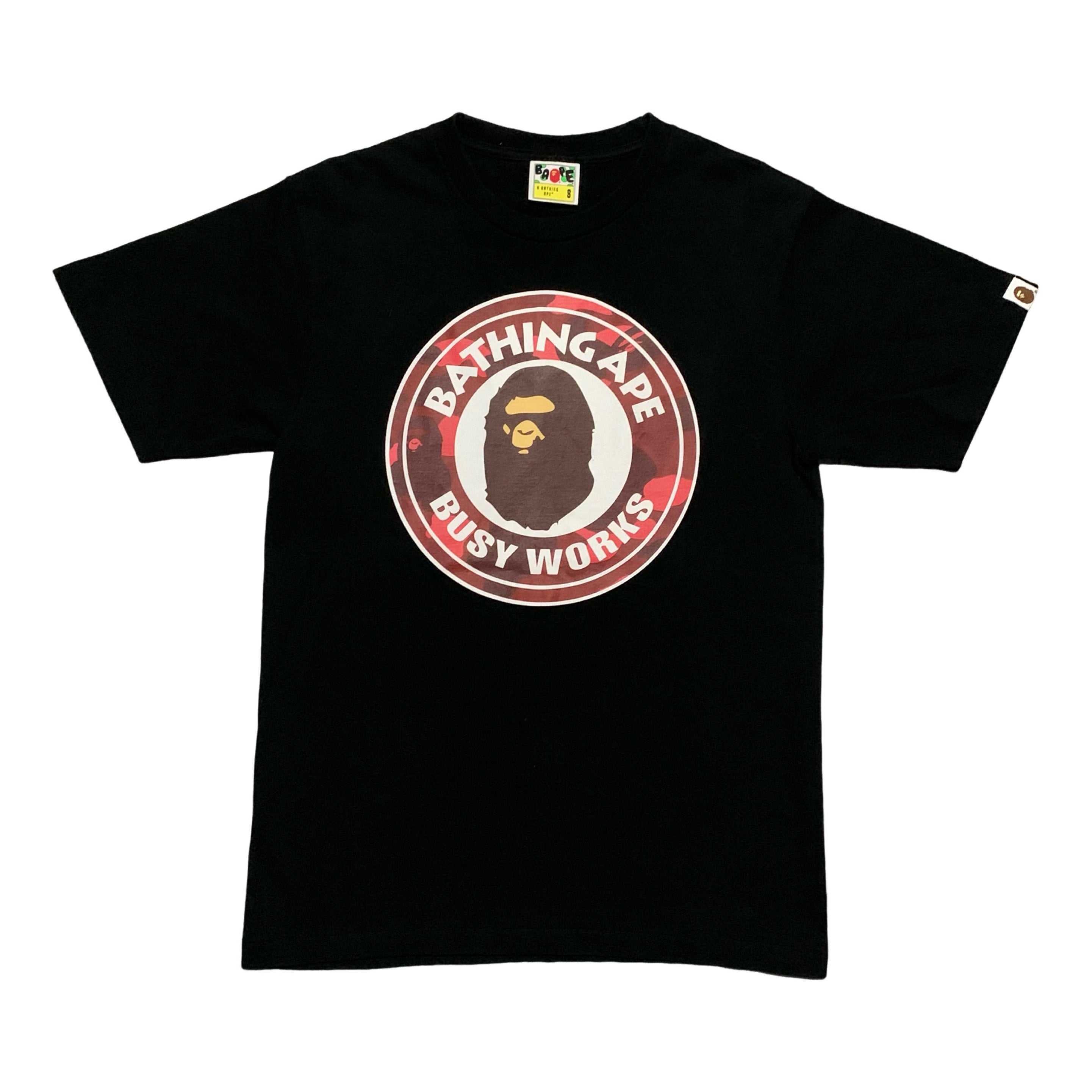 Bape Small Busy Works Red Camo Black Tee Bathing Ape