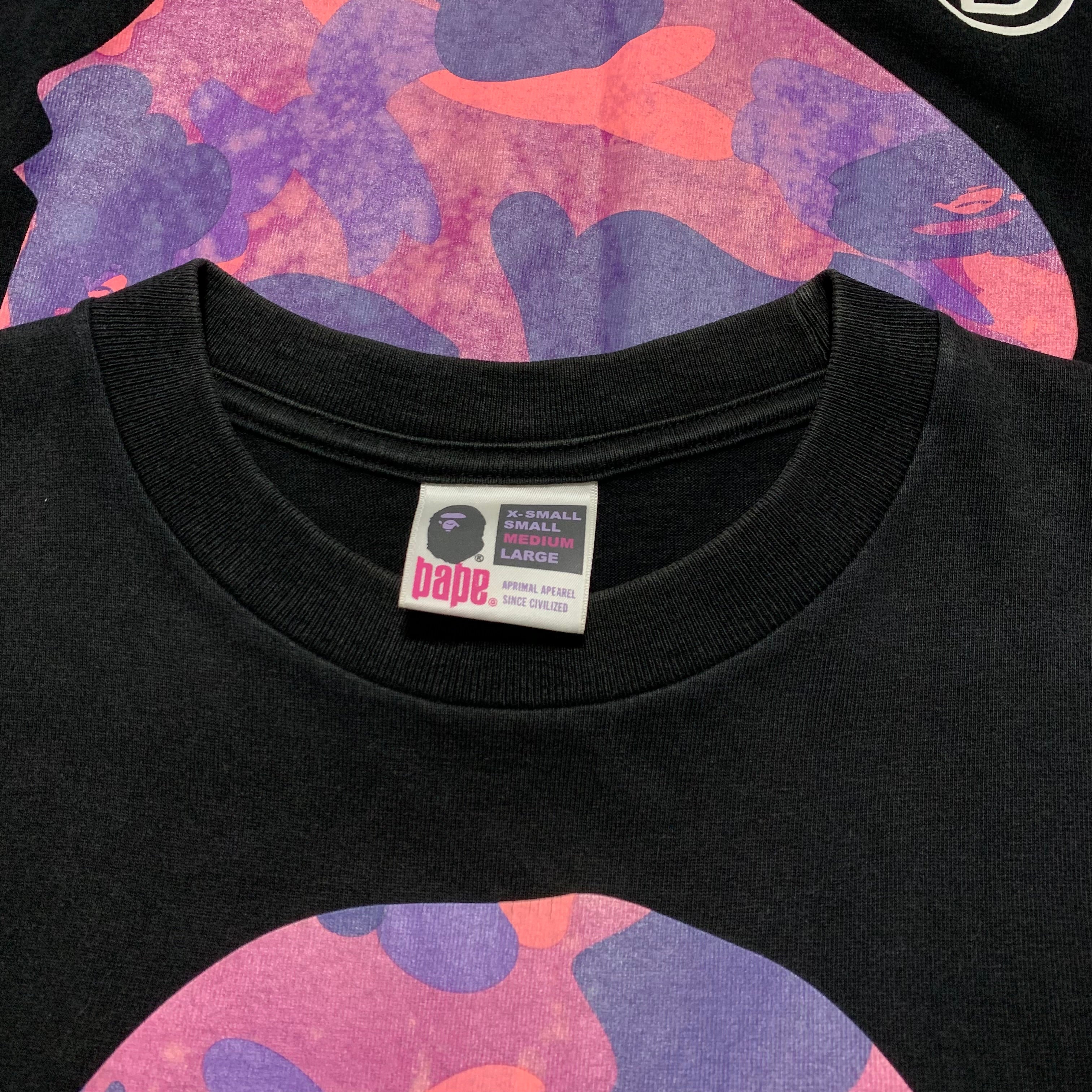 Bape Medium Big Ape Head Purple Camo Black Tee Vintage