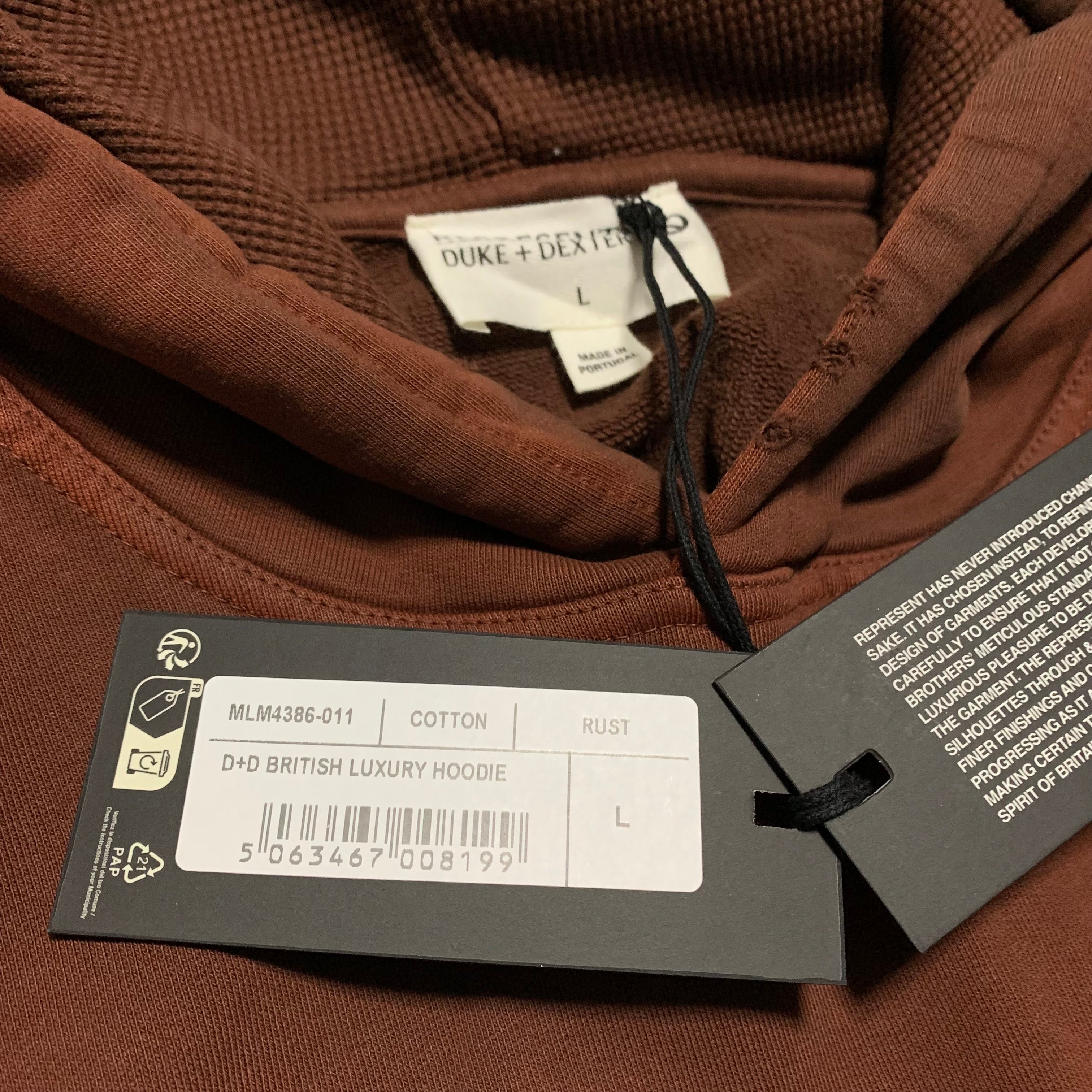 Represent Large Duke + Dexter British Luxury Hoodie Rust (RRP £180)