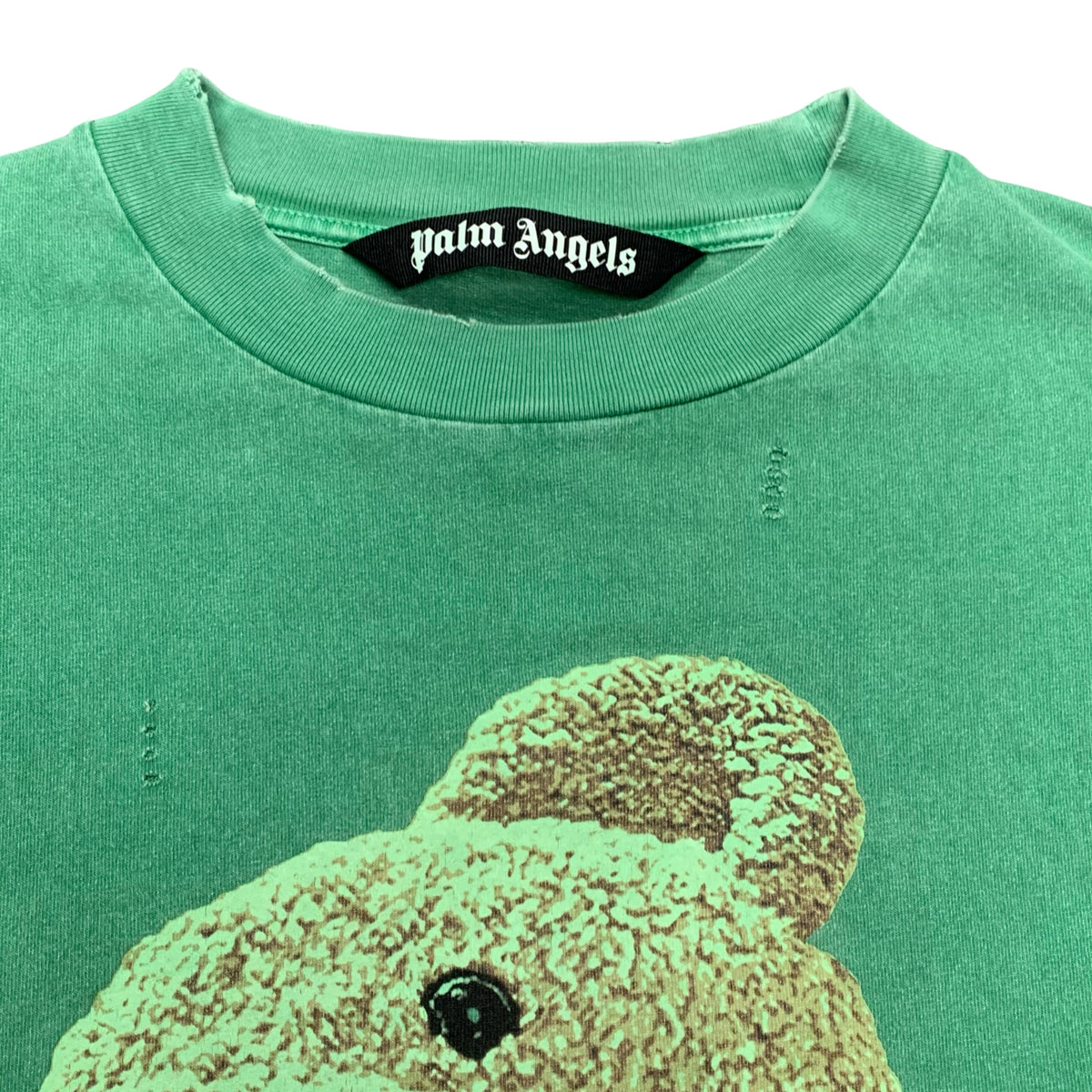 Palm Angels Large Tee Bear Green Distressed T-Shirt