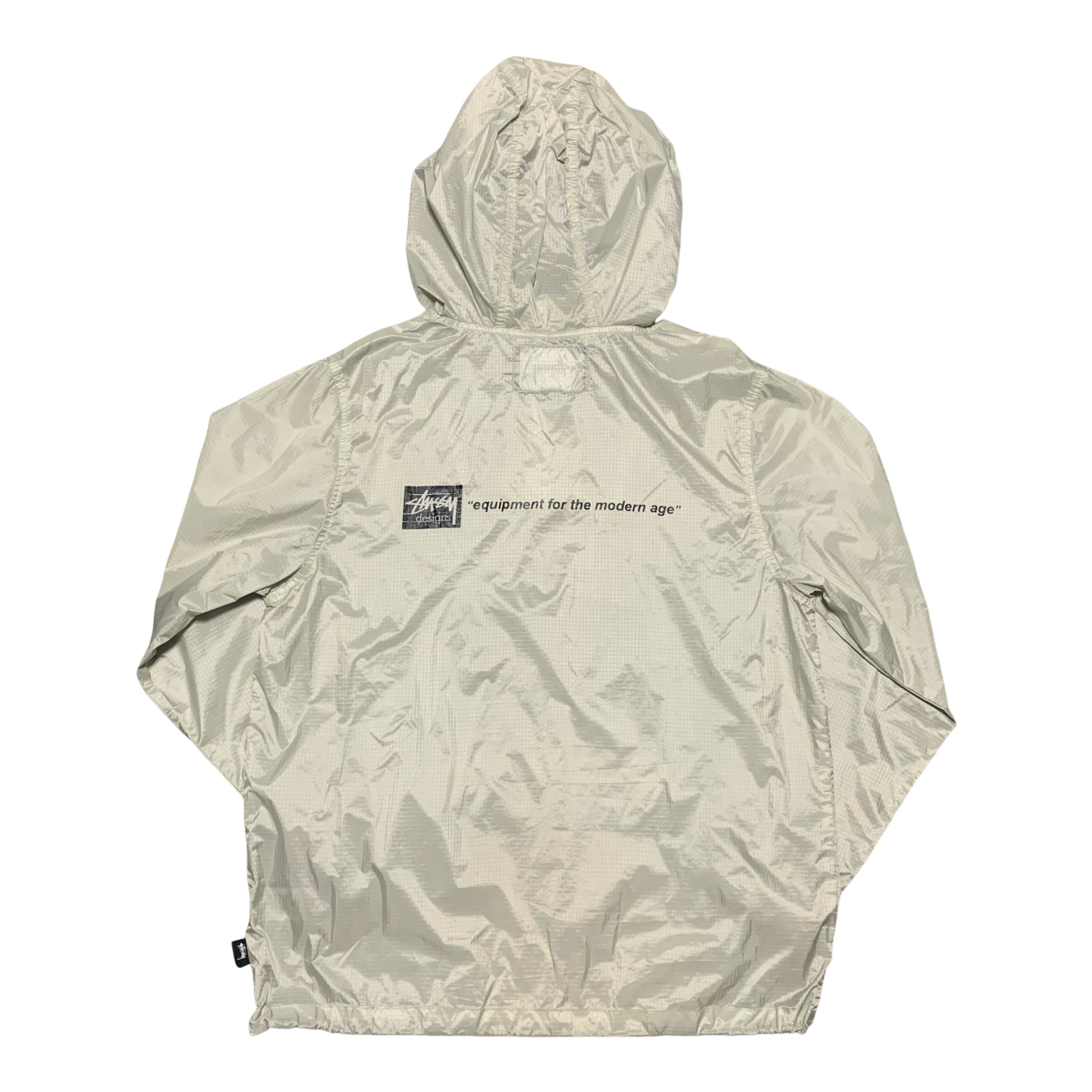 Stussy Small Jacket Lightweight Nylon Pullover 1/4 Zip Windbreaker Cream Beige 90s